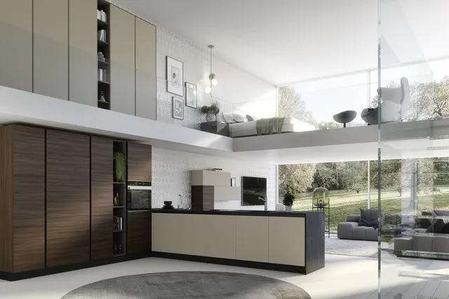 S75 Supreme Ingrid cucina con penisola Olmo Dark e Creta