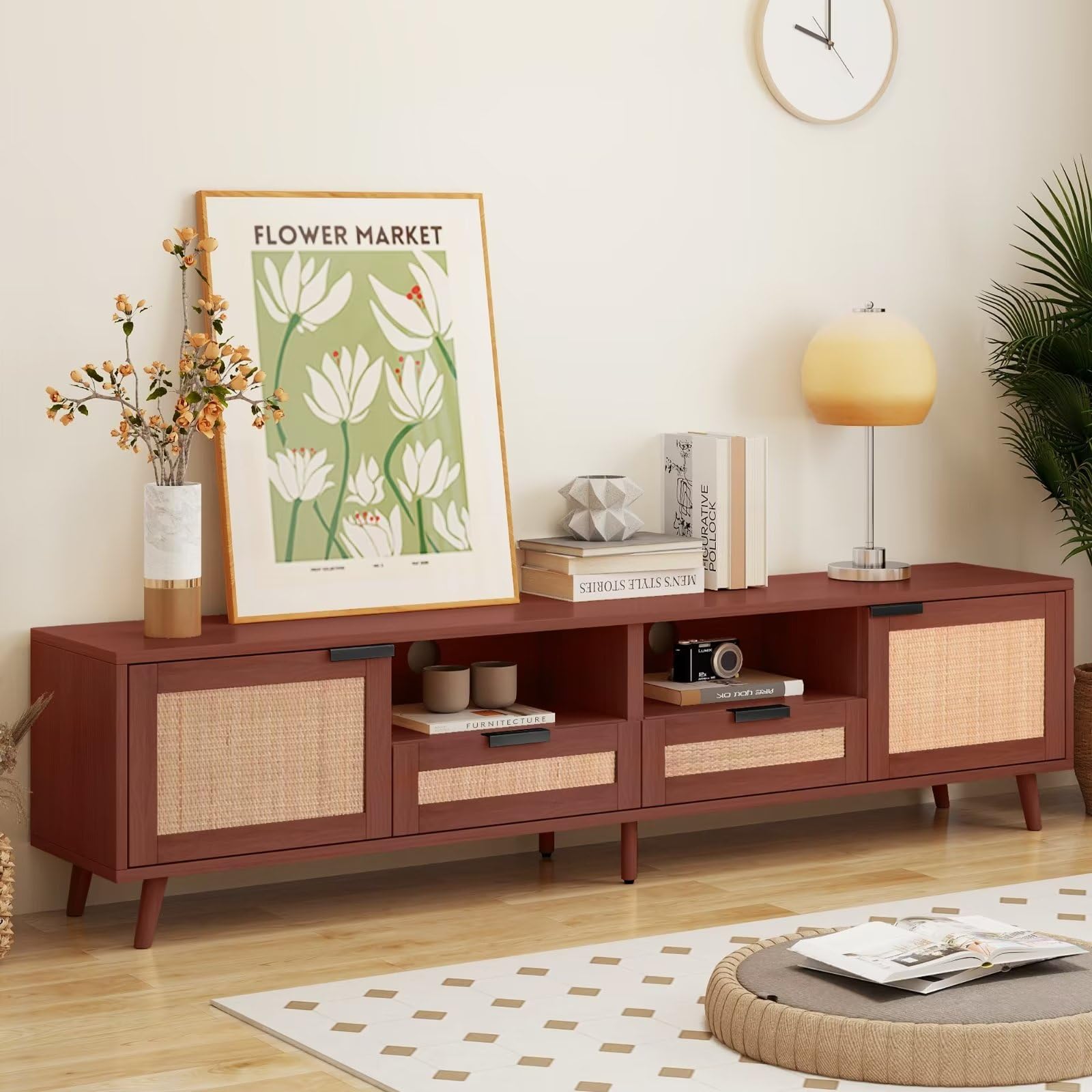 Dolamaní mobile TV rattan 200 cm rosso-marrone noce