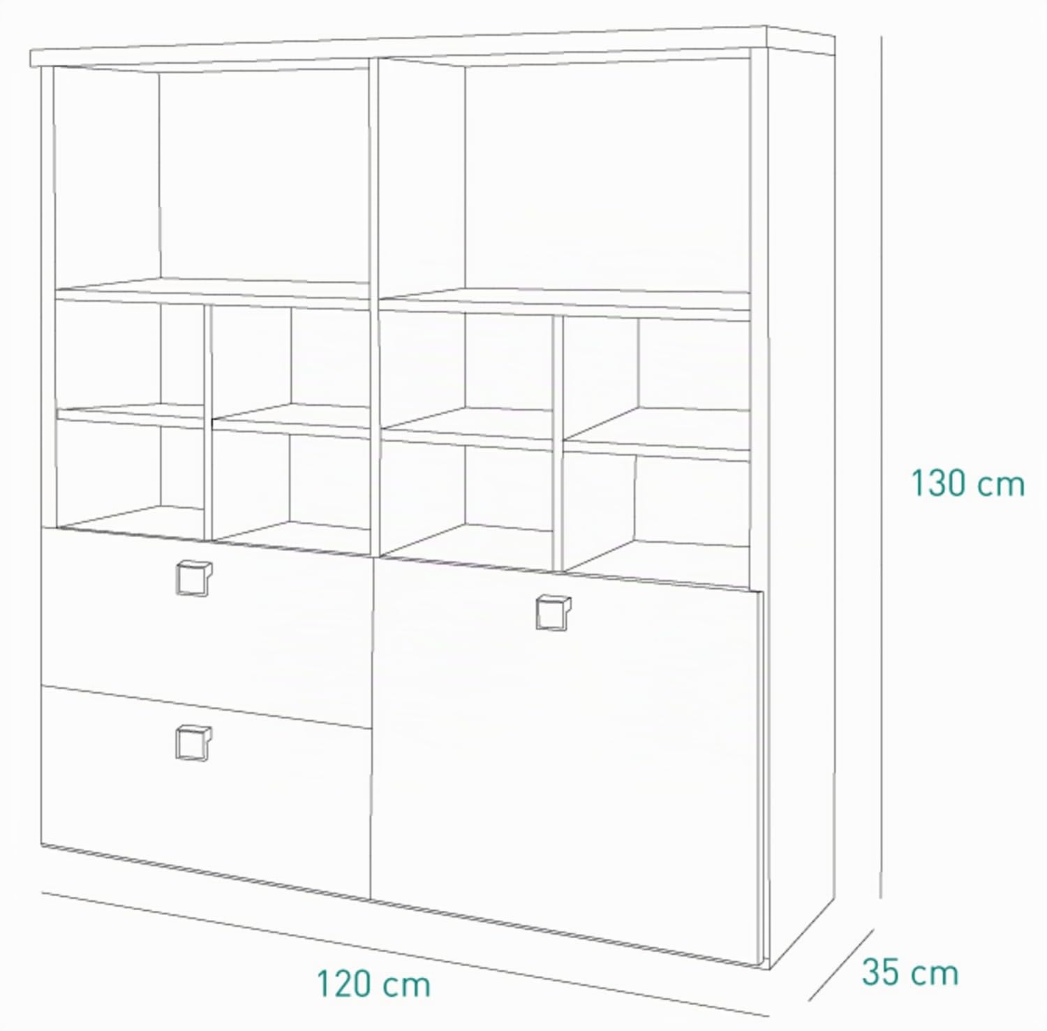 Composad Globo Libreria 120 cm con Cassetti rovere bianco