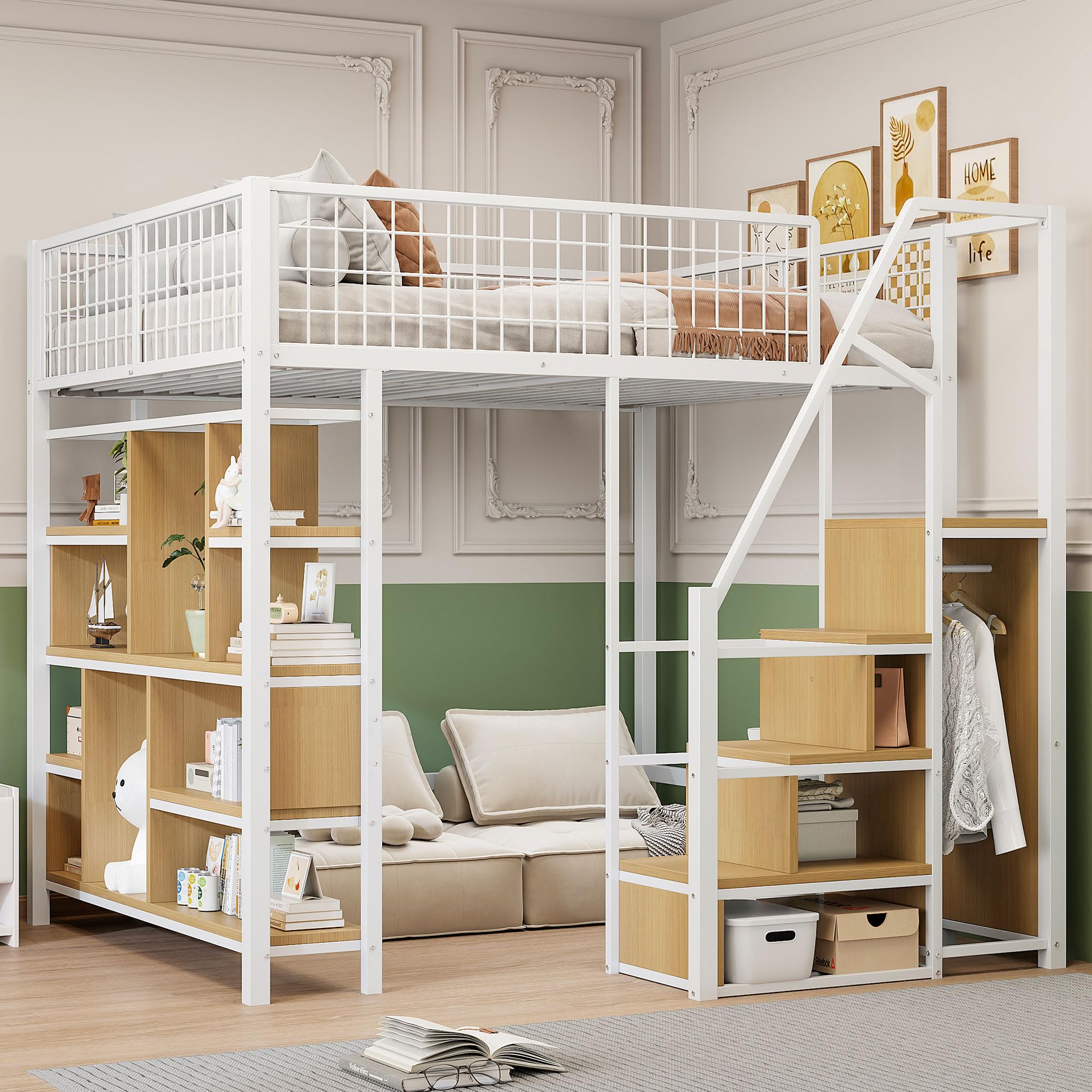 Dolamaní Letto a Soppalco 140x200 con Armadio Bianco in Metallo