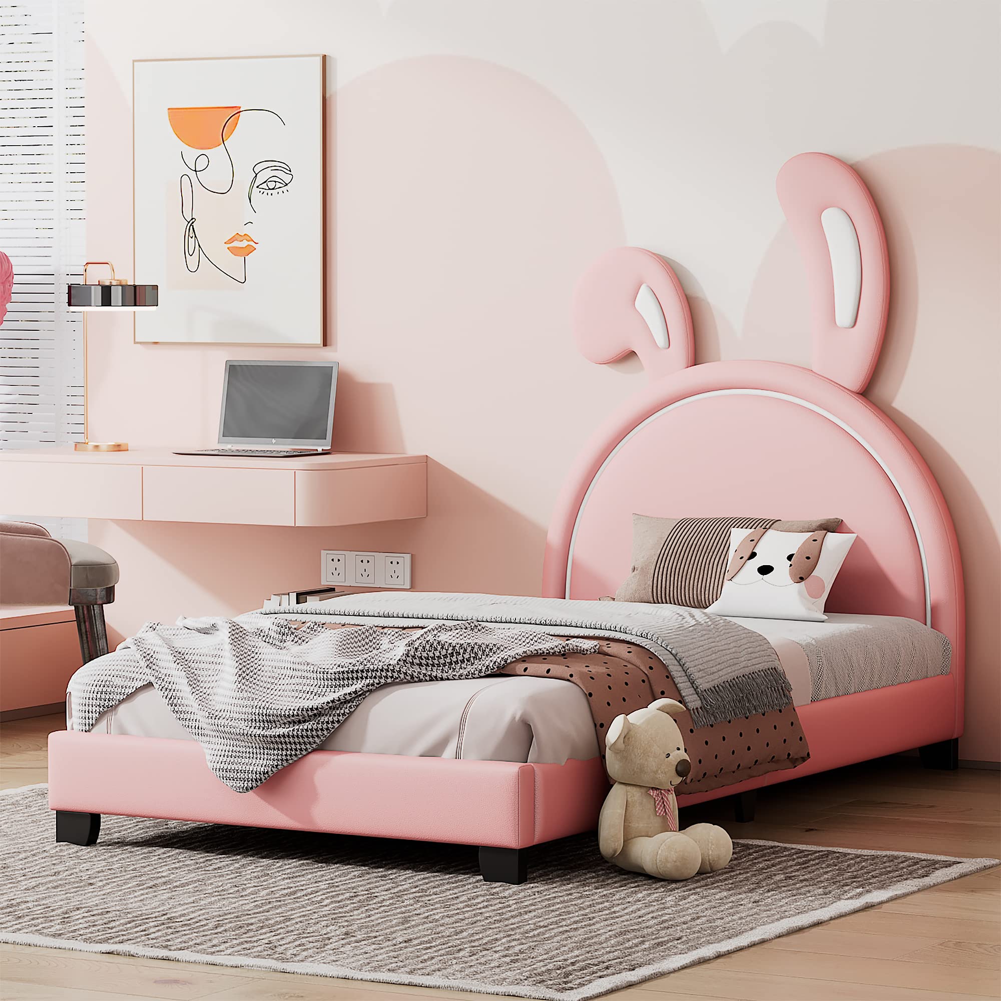 Dolamaní letto bambini rosa 90x200 orecchie coniglio