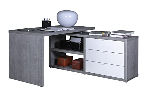 COMPOSAD Scrivania Angolare 3 Cassetti Grigio Cemento e Bianco