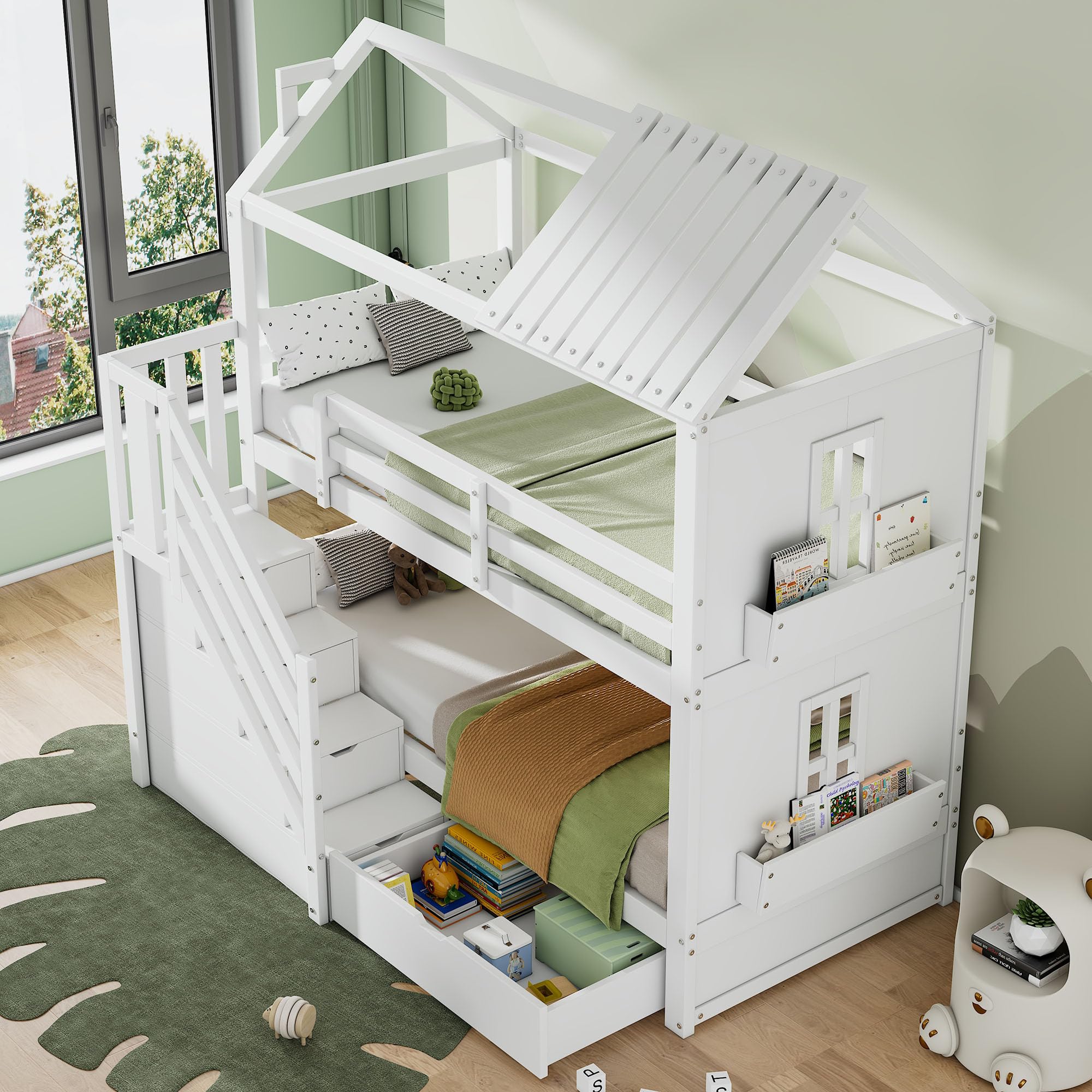Dolamaní letto a castello bambini bianco 90x200 pino