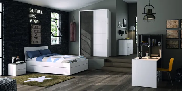 Composad Camera da Letto Completa 5 Mobili Bianco Grigio Tadao