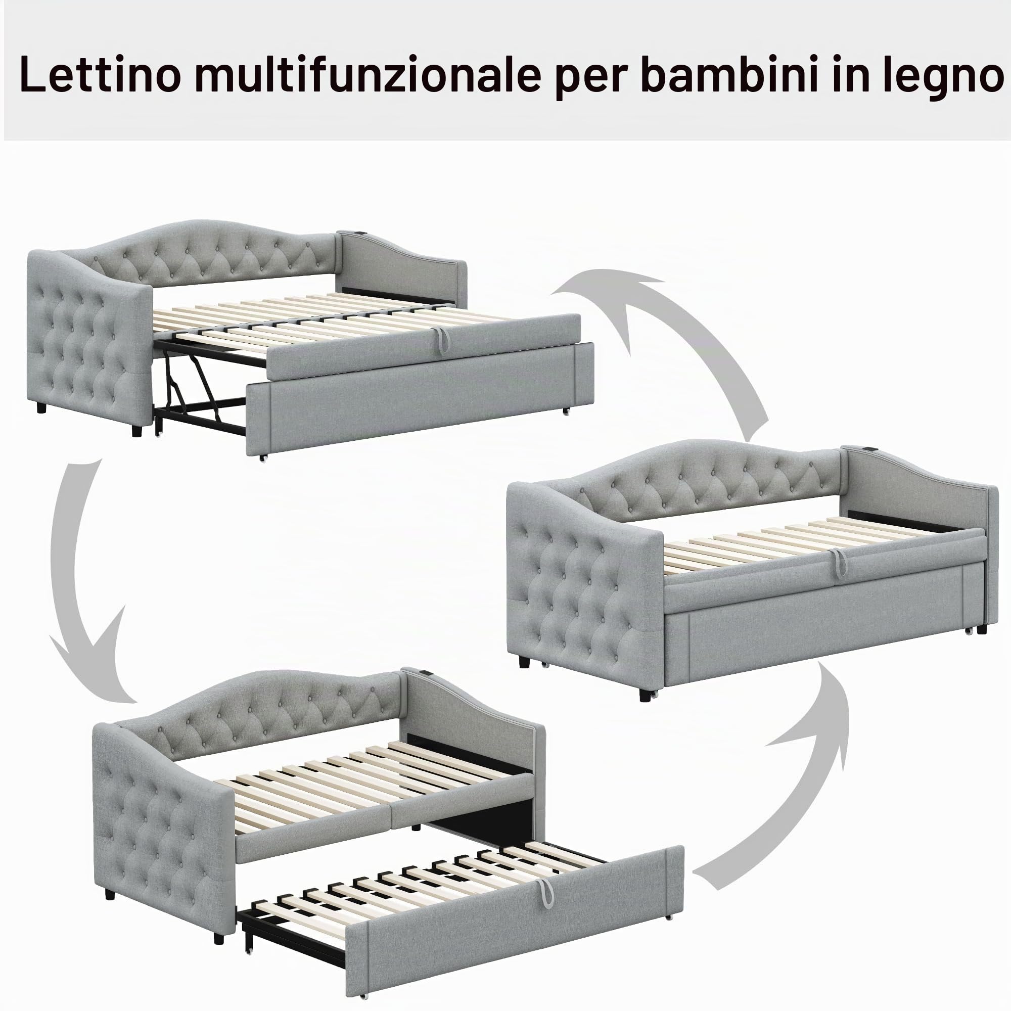 Dolamaní Divano Letto 90/180x200 Grigio Tessuto Lino