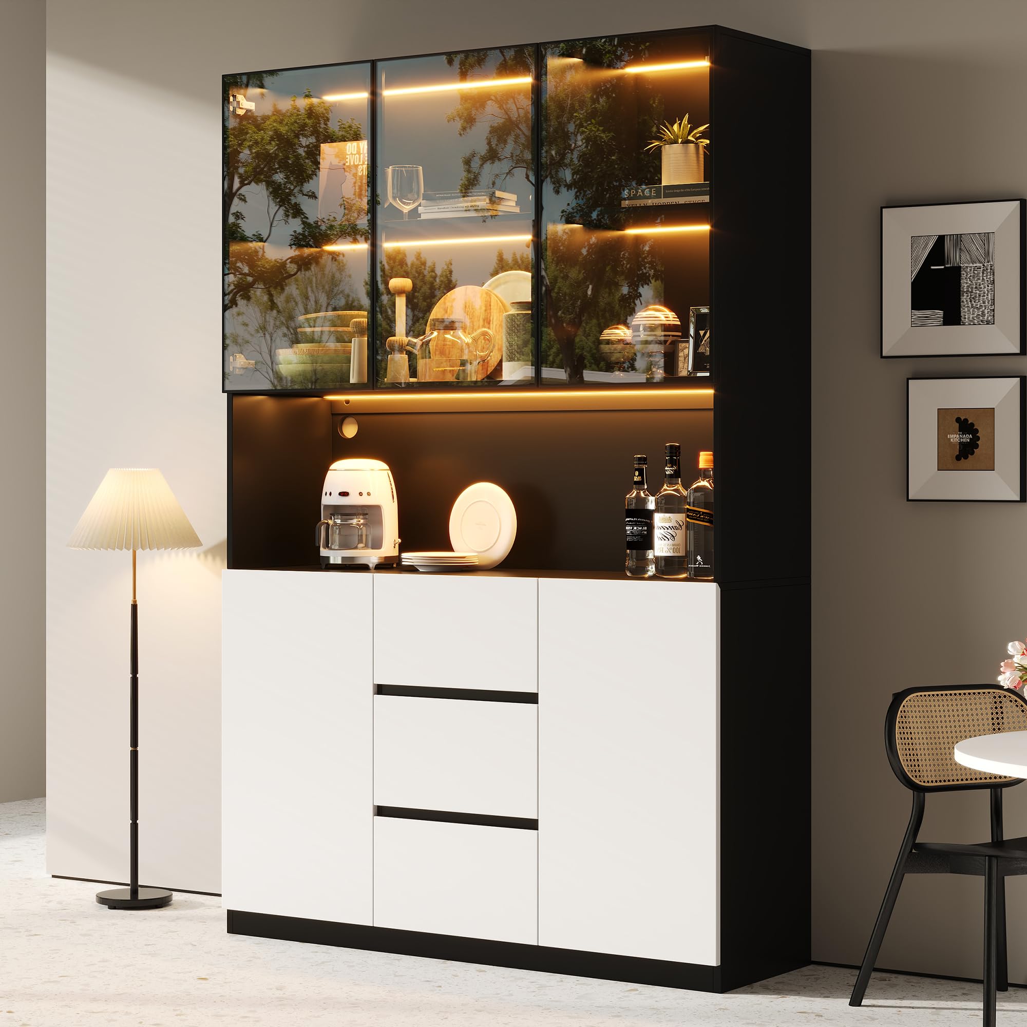 Dolamaní Vetrina LED Bianco Nero 120x40x200 con Cassetti