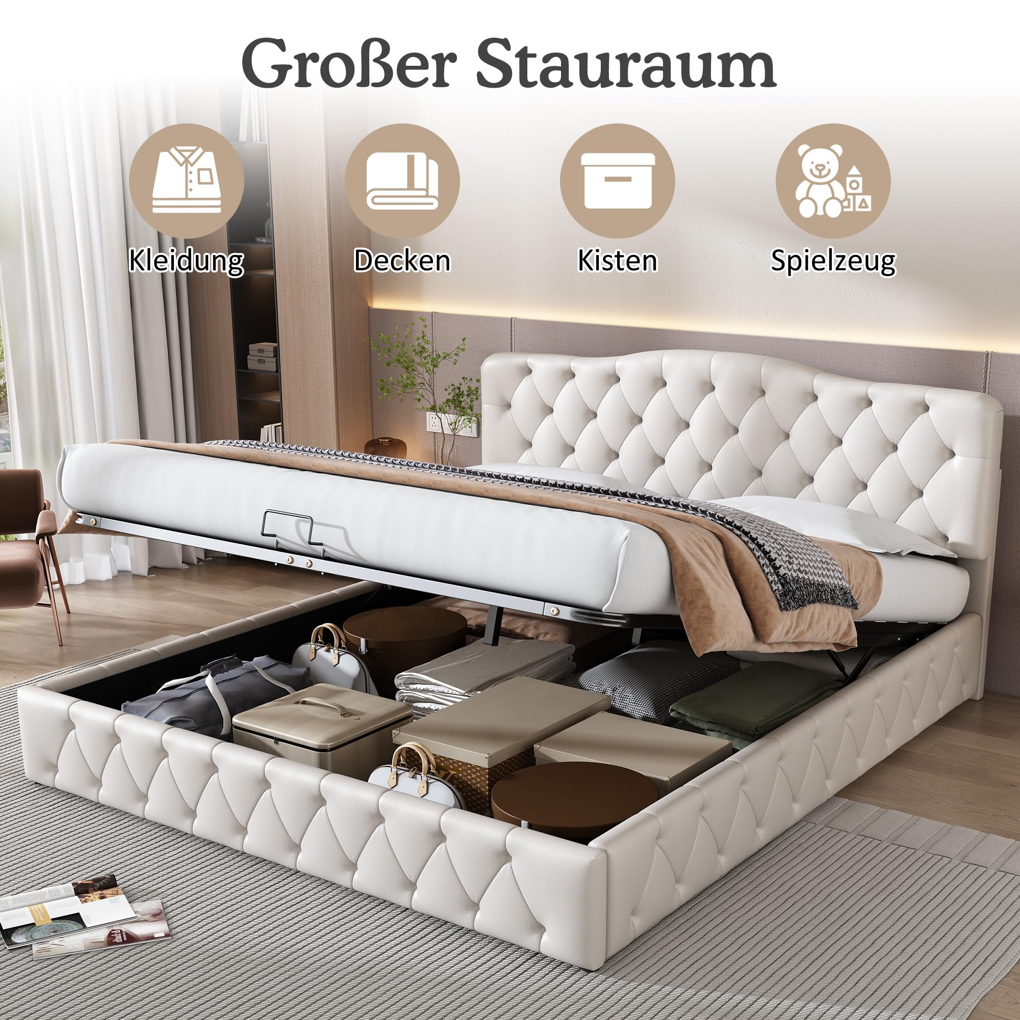 Dolamaní Letto Imbottito 180x200 Velluto Contenitore Doghe
