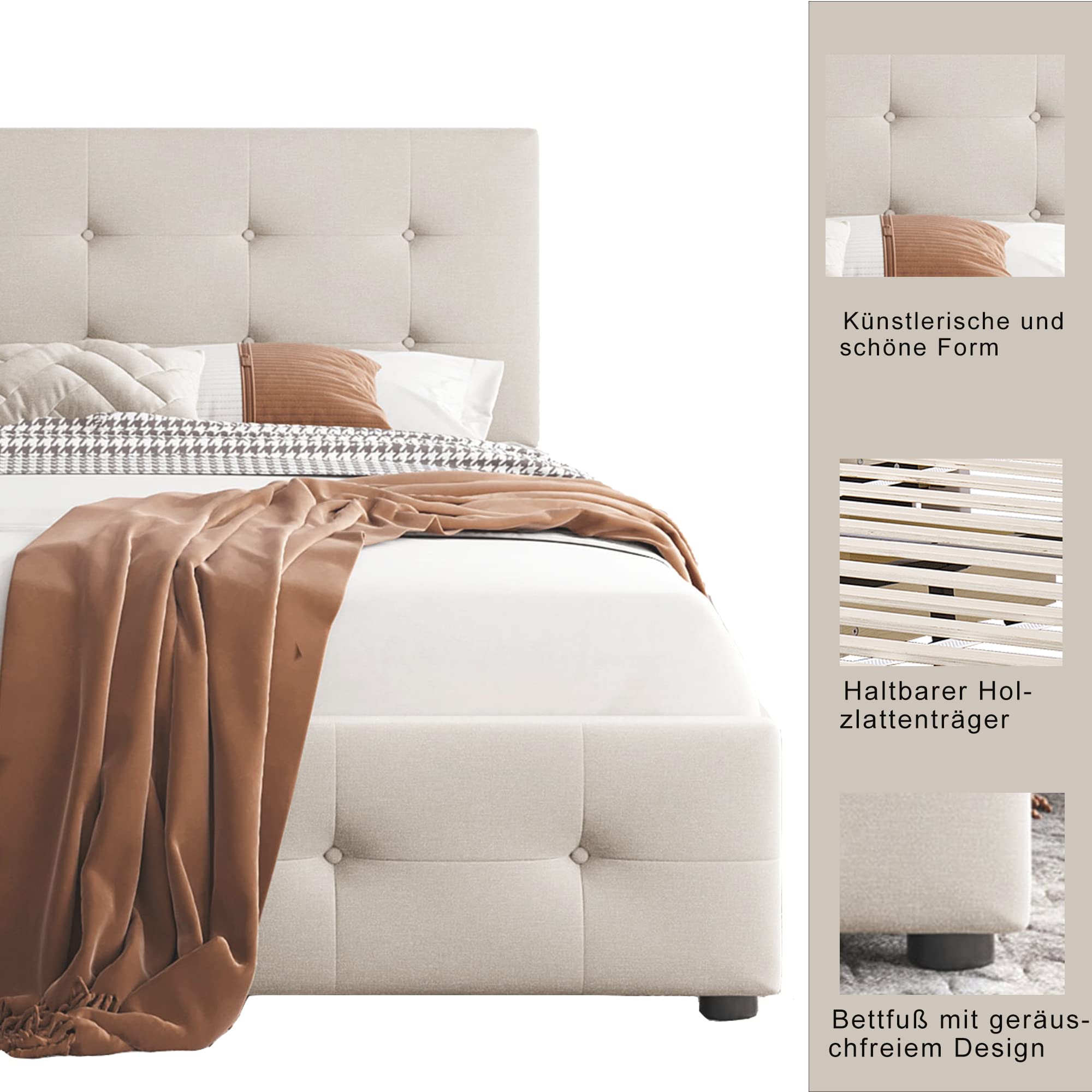 Dolamaní letto matrimoniale beige 140x200 4 cassetti