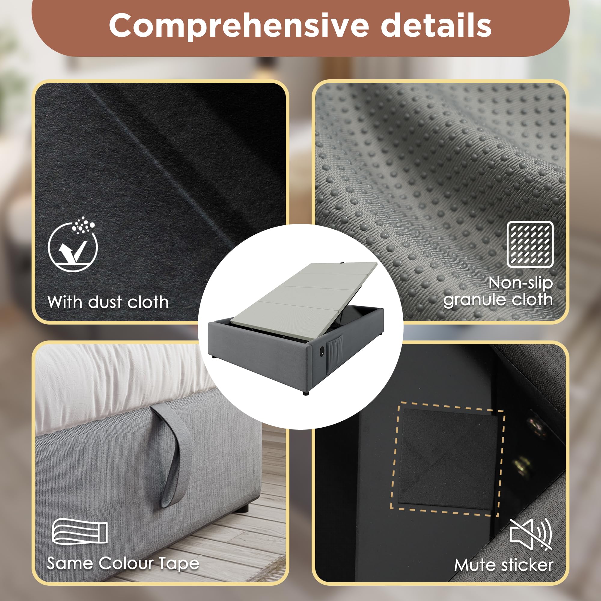 Dolamaní Letto Singolo 90x200 Grigio in Lino senza Testiera