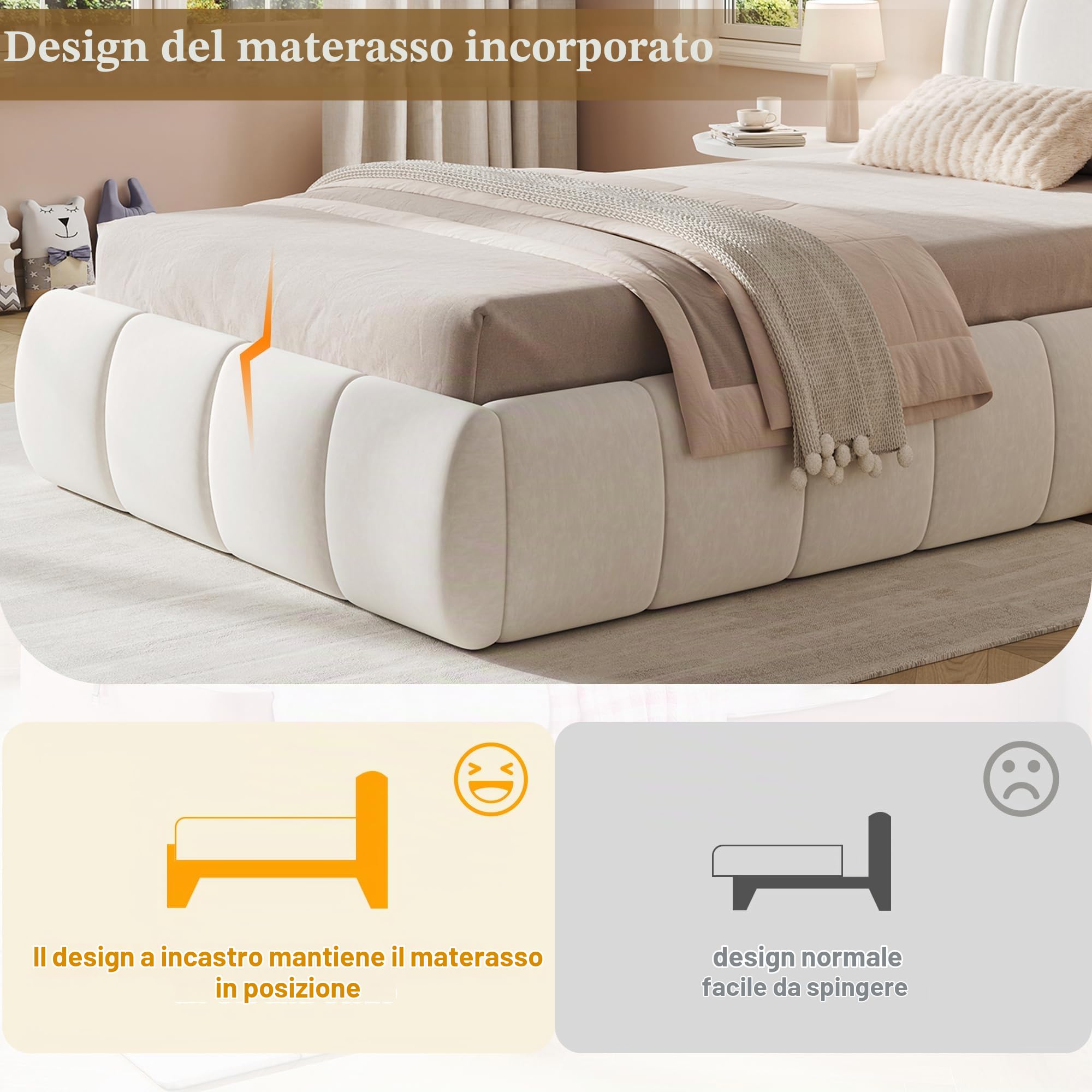 Dolamaní Letto singolo 90x200 beige velluto contenitore