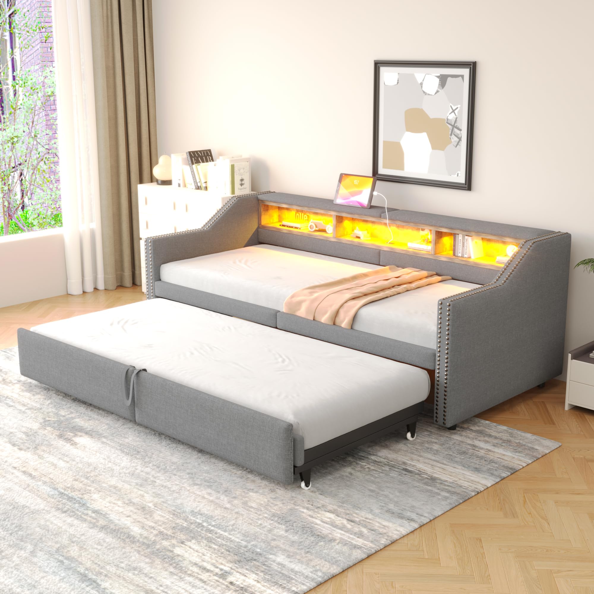 Dolamani Grigio Chiaro C Divano Letto Lino 90/180x200 cm