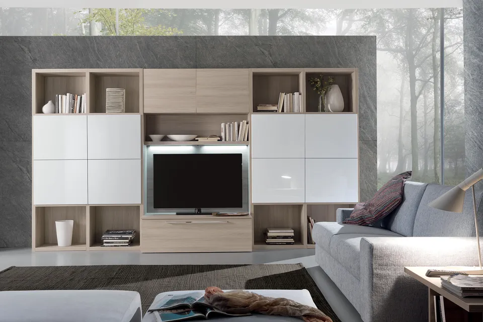 S75 Shining Marilu Bianco Lucido parete attrezzata 368 cm