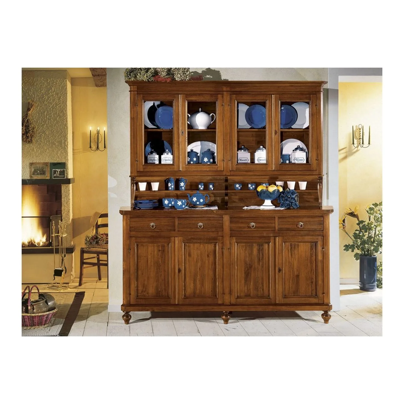 Epocantica 4 Porte vetrina alzata legno massello 192 cm