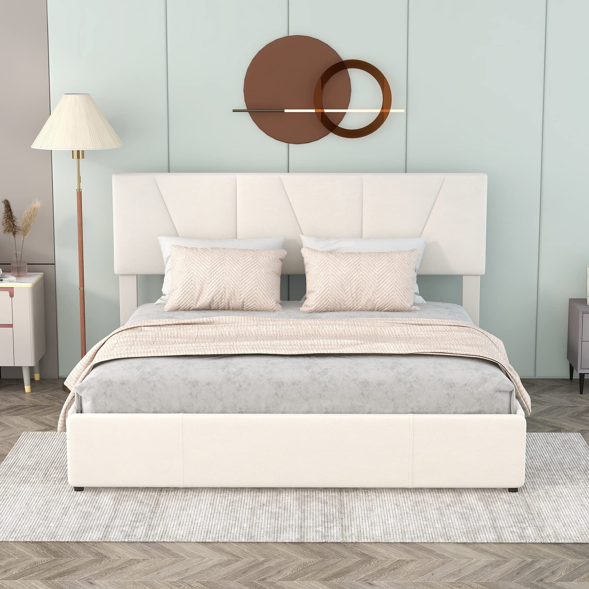 Dalamaní Letto Imbottito Velluto 160x200 Beige 4 Cassetti