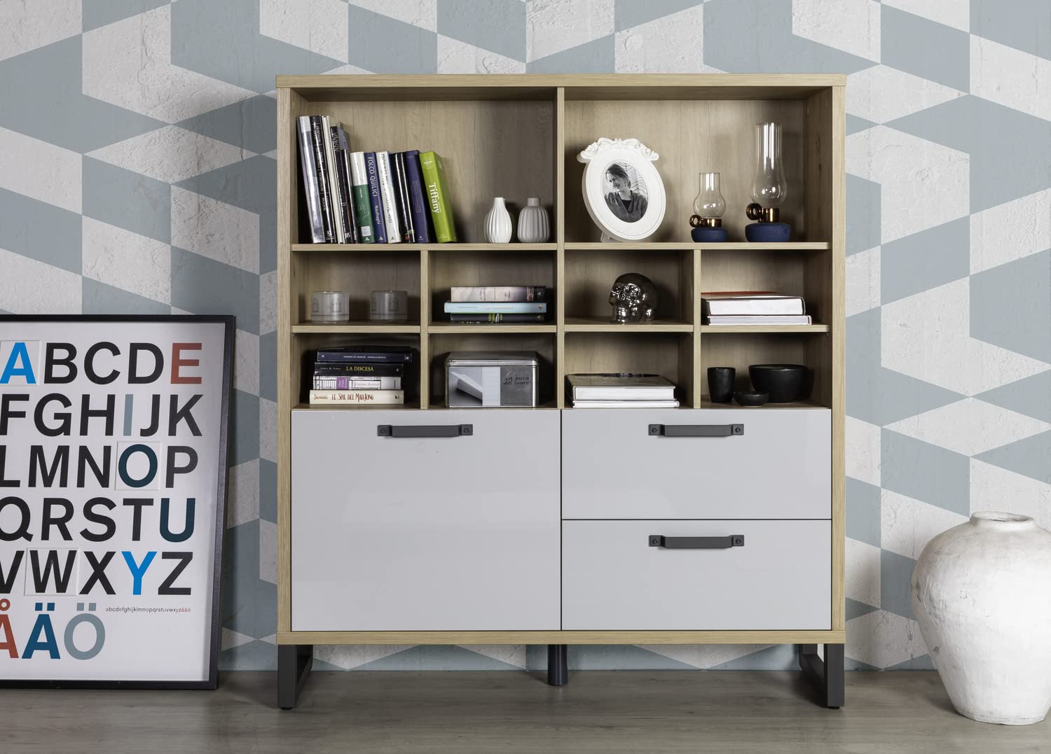 Composad LaFabrica Libreria 2 Cassetti 1 Anta 10 Vani Rovere Grigio