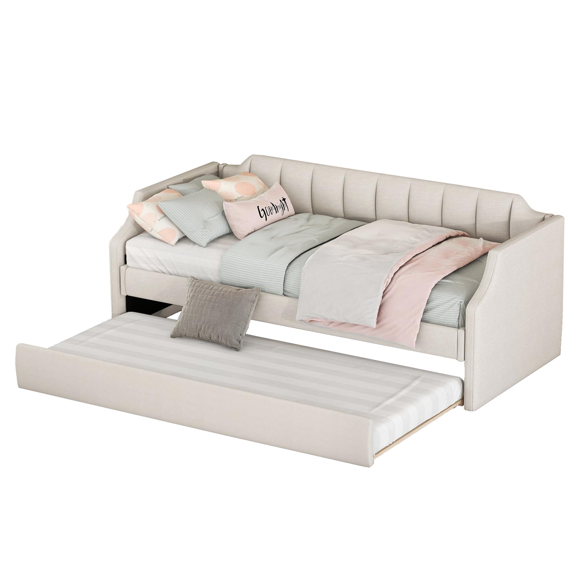 Dolamaní letto imbottito beige 90x200 con letto ospiti
