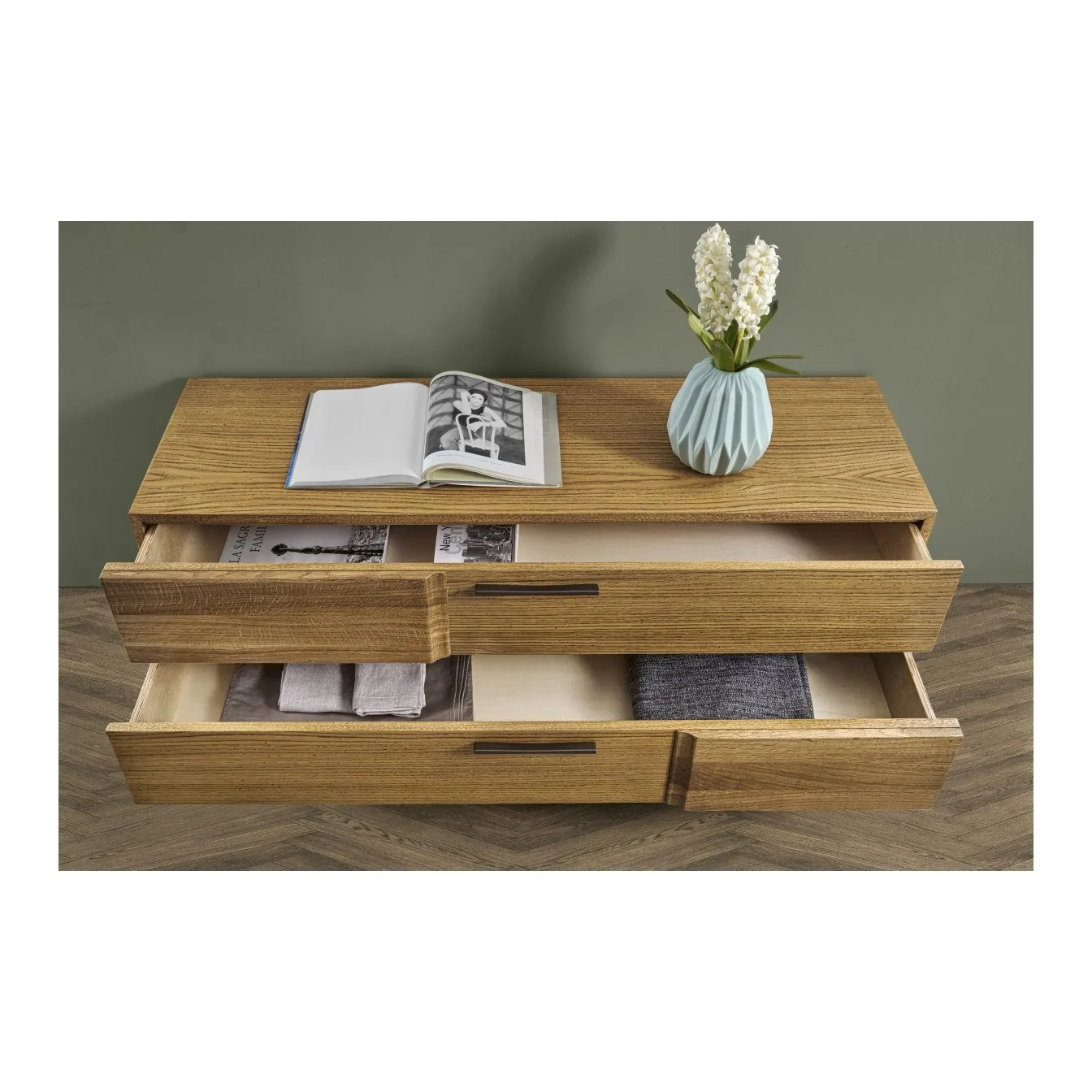 Epocantica porta TV classico rovere massello 2 cassetti 140cm