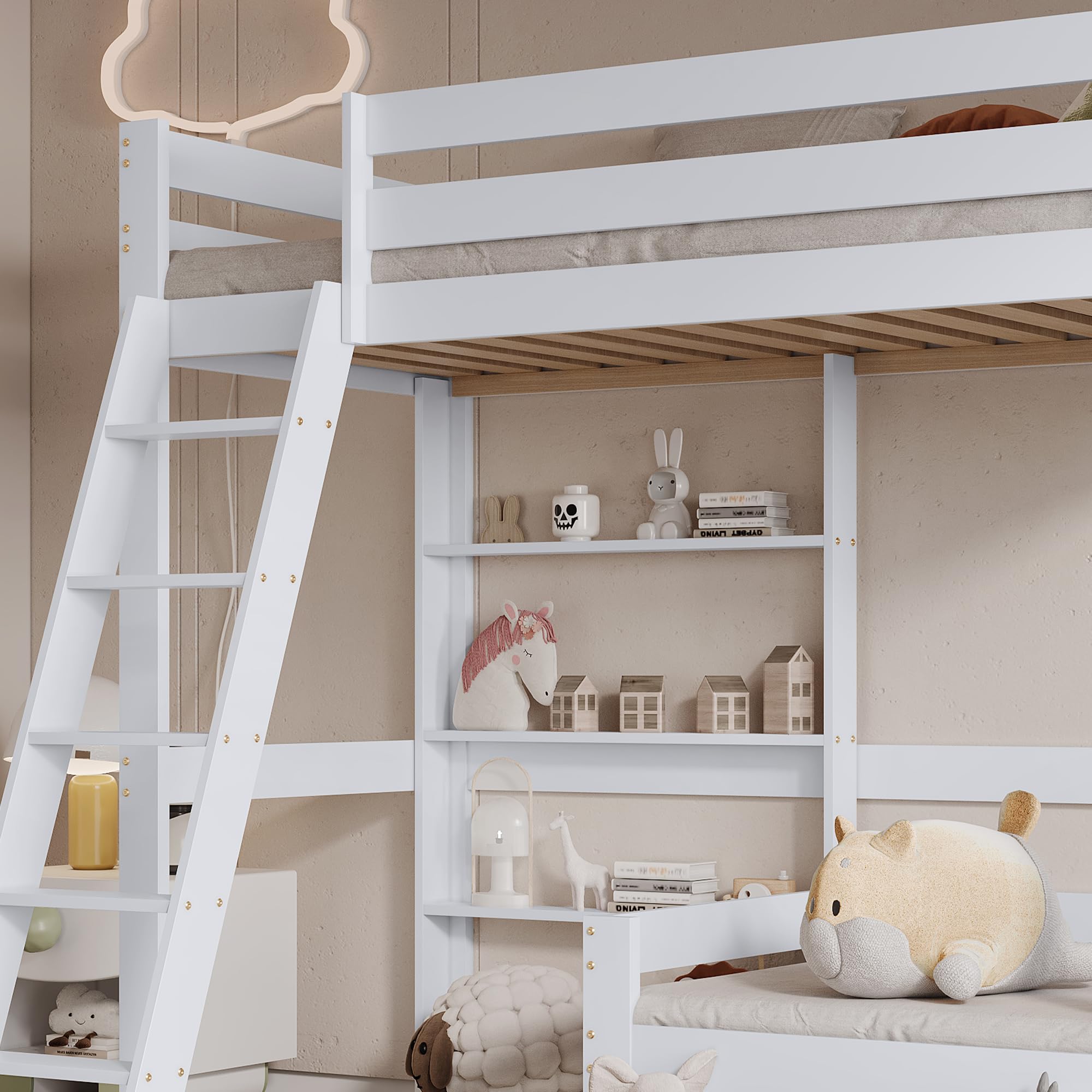 Dolamaní letto a soppalco 90x200 bianco con divano