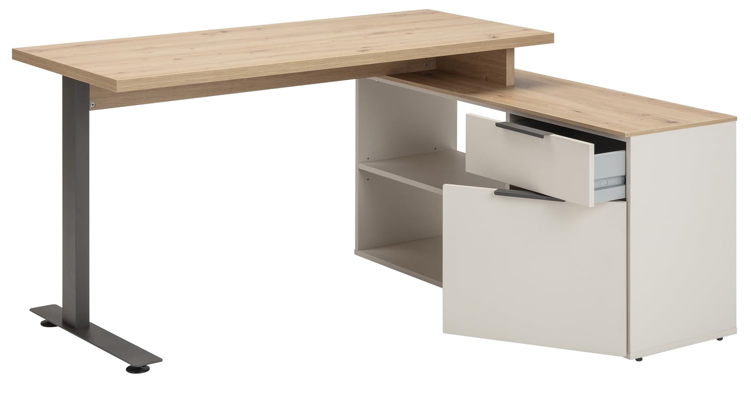 Composad Pronto scrivania angolare anta cassetto grigio rovere