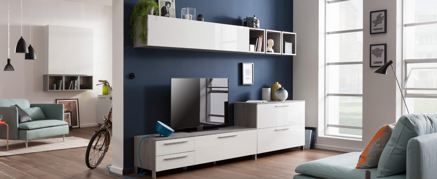 Composad Modello Pensile Verticale 35x110 Bianco e Cemento