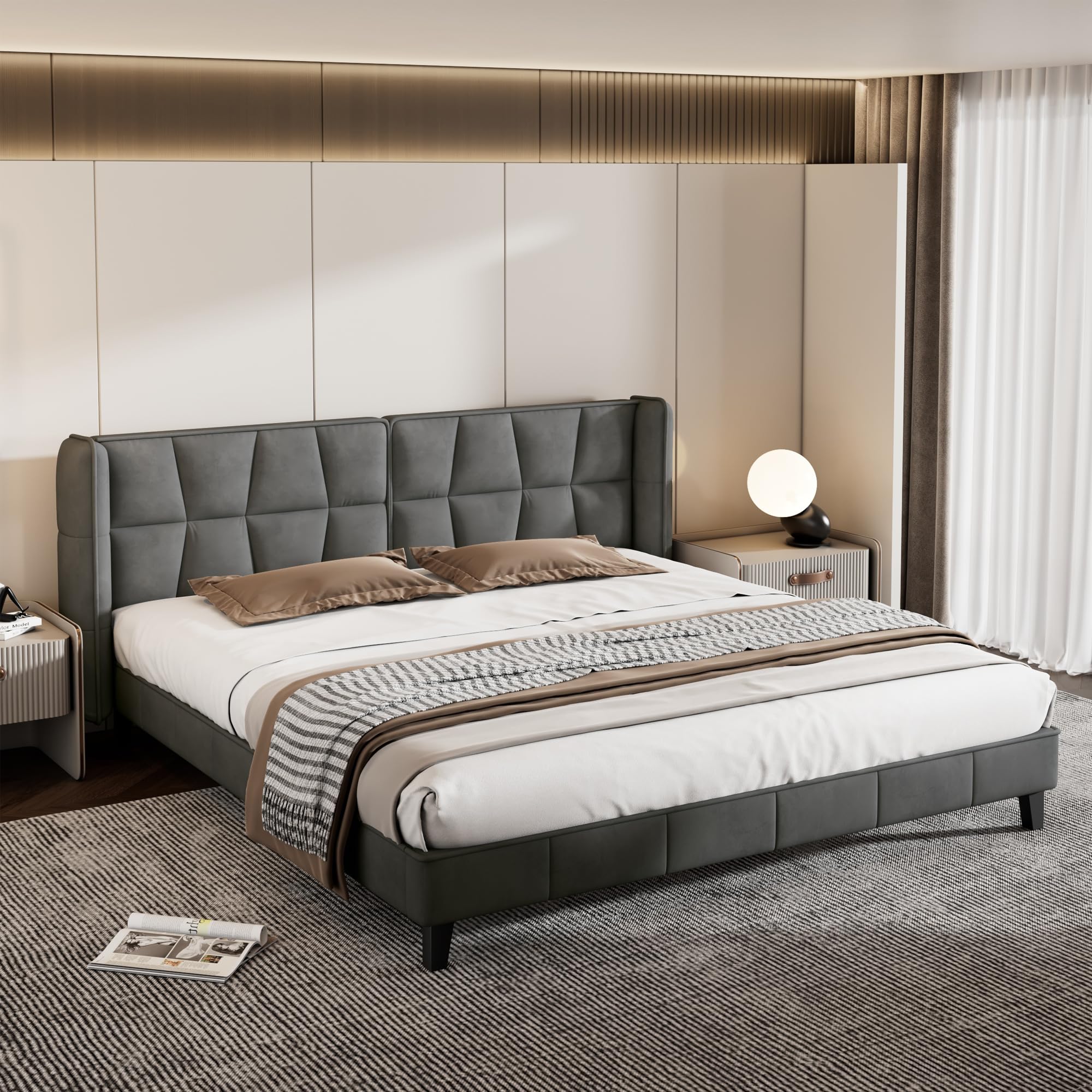 Dolamaní Letto imbottito 180x200 grigio velluto testiera