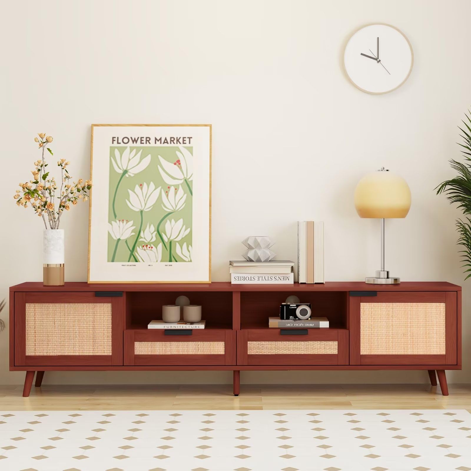 Dolamaní mobile TV rattan 200 cm rosso-marrone noce