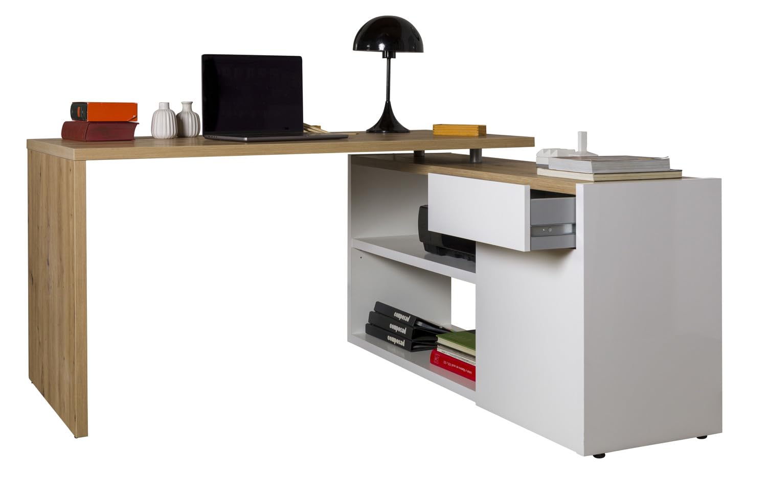 Composad Abile Scrivania Angolare Cassetto Bianco Rovere