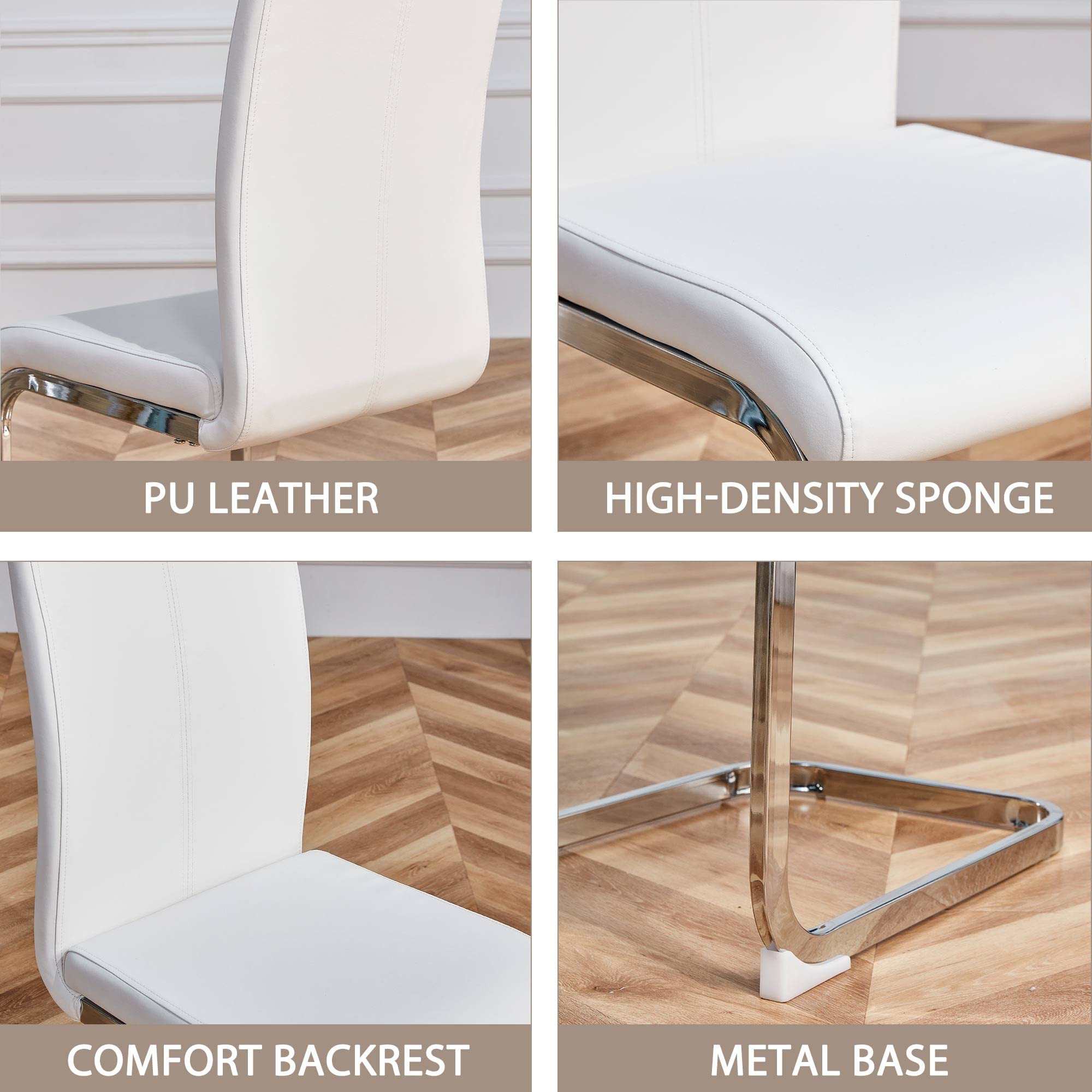 Dolamaní Set 4 sedie da pranzo cantilever bianche similpelle