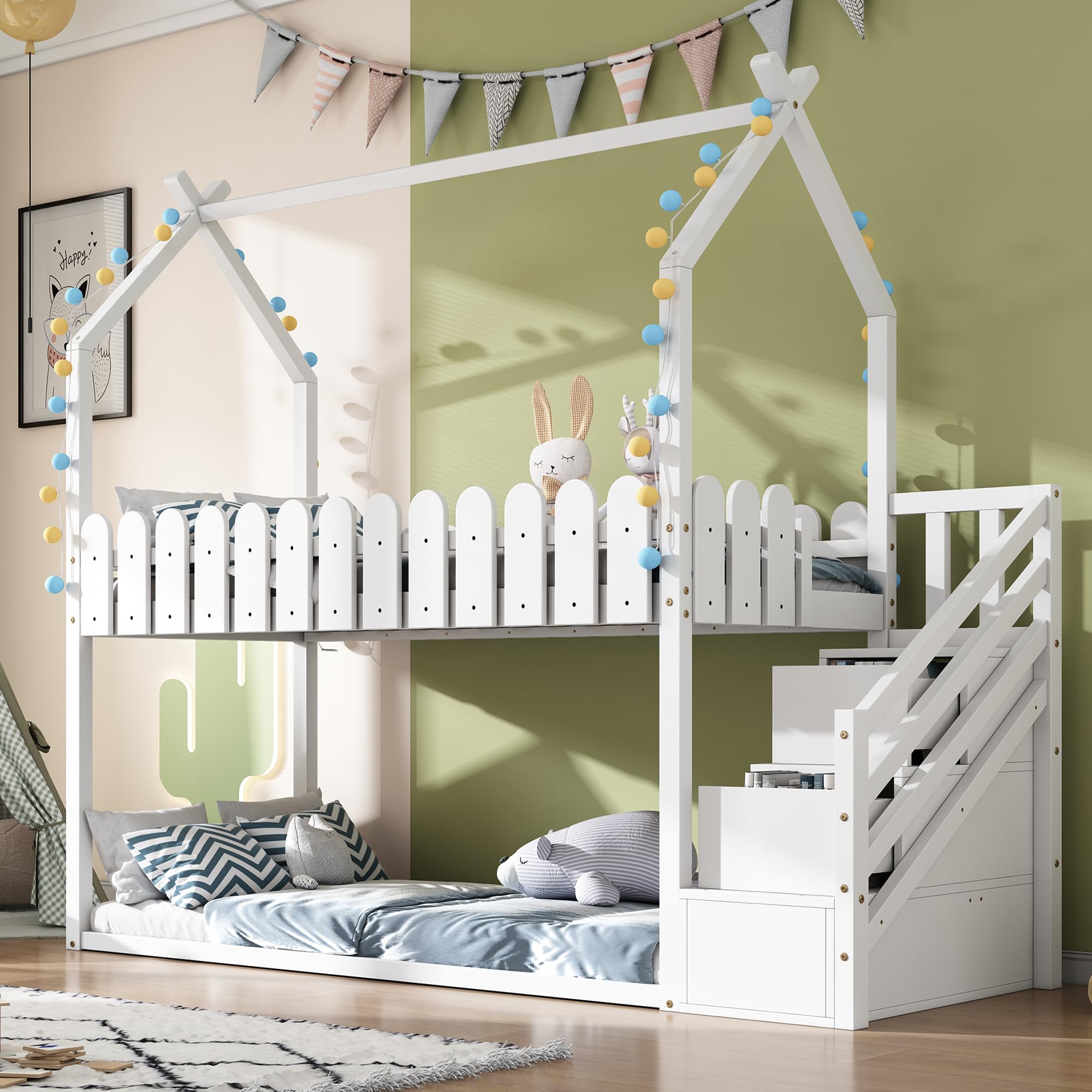 Dolamaní Letto Soppalco Casa 90x200 Legno con Scale e Cassetti