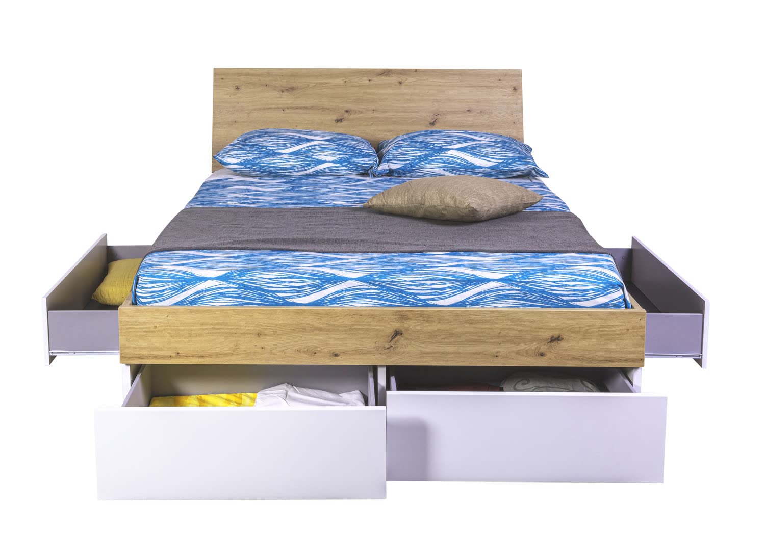 Composad Globo letto queen size con 4 cassetti rovere bianco