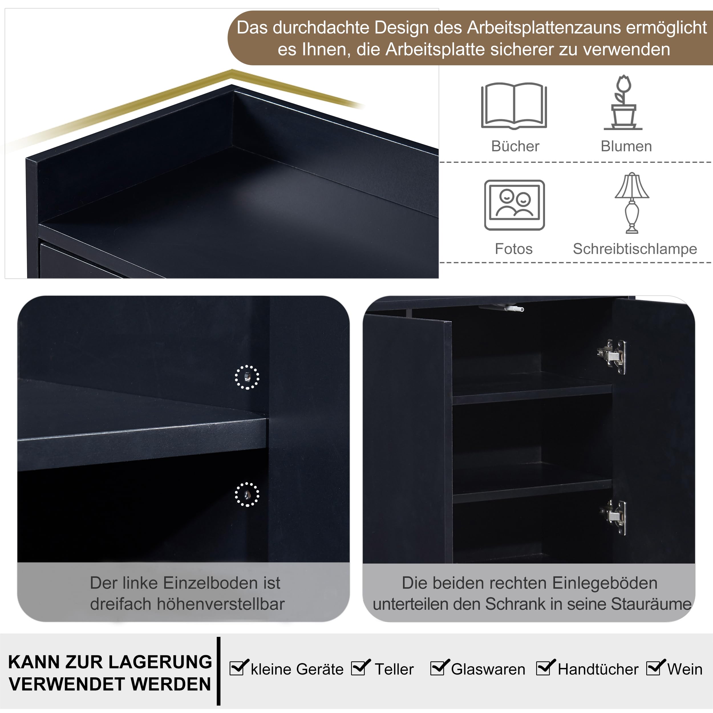 Dolamaní Credenza 120x30x80 nera 4 ante moderna