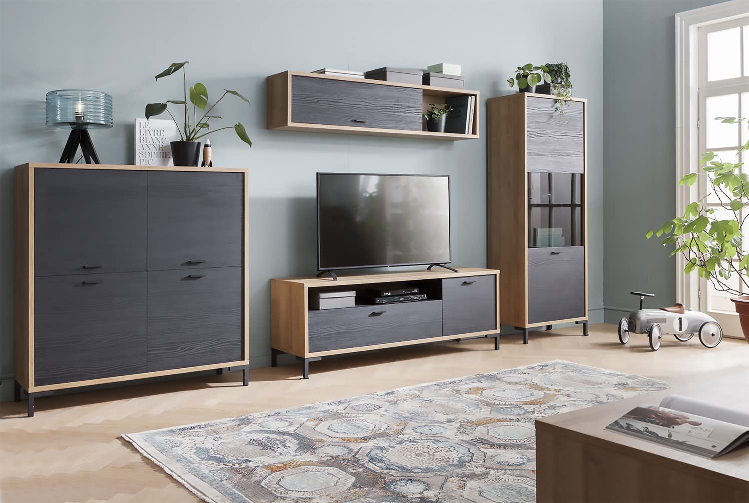 Composad Oronero Set 4 Mobili Soggiorno Rovere Nero Moderno