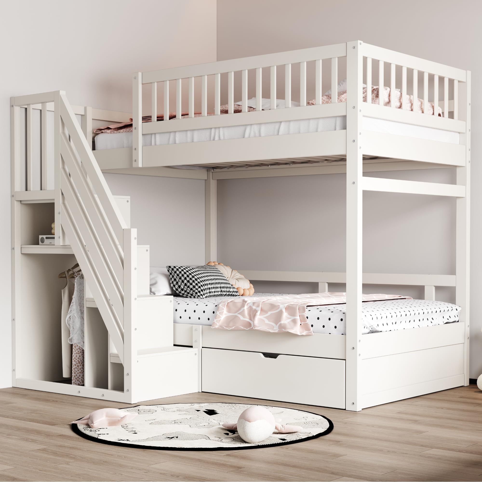 Dolamaní Letto a castello 90x200 bianco scala contenitore