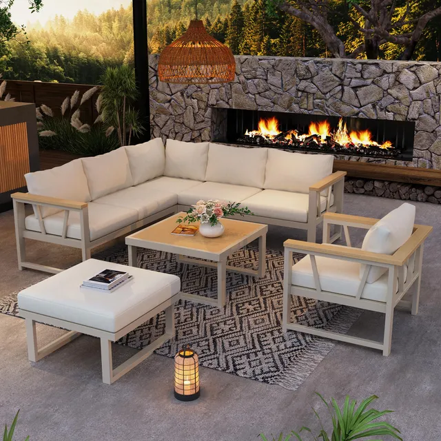 Dolamaní Set Giardino 7 Posti Divano Angolare Beige