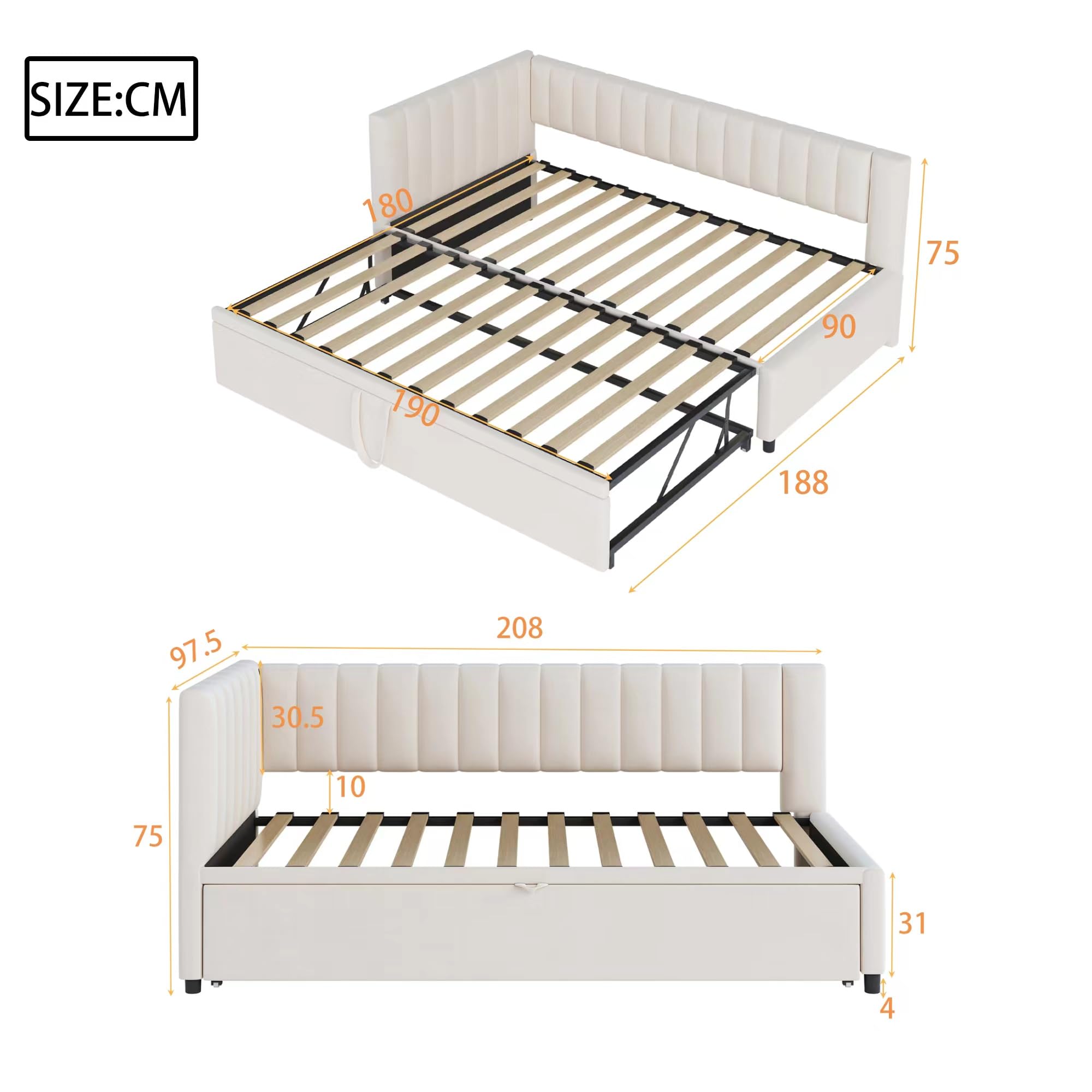 Dolamaní divano letto L beige velluto 90x200 estraibile