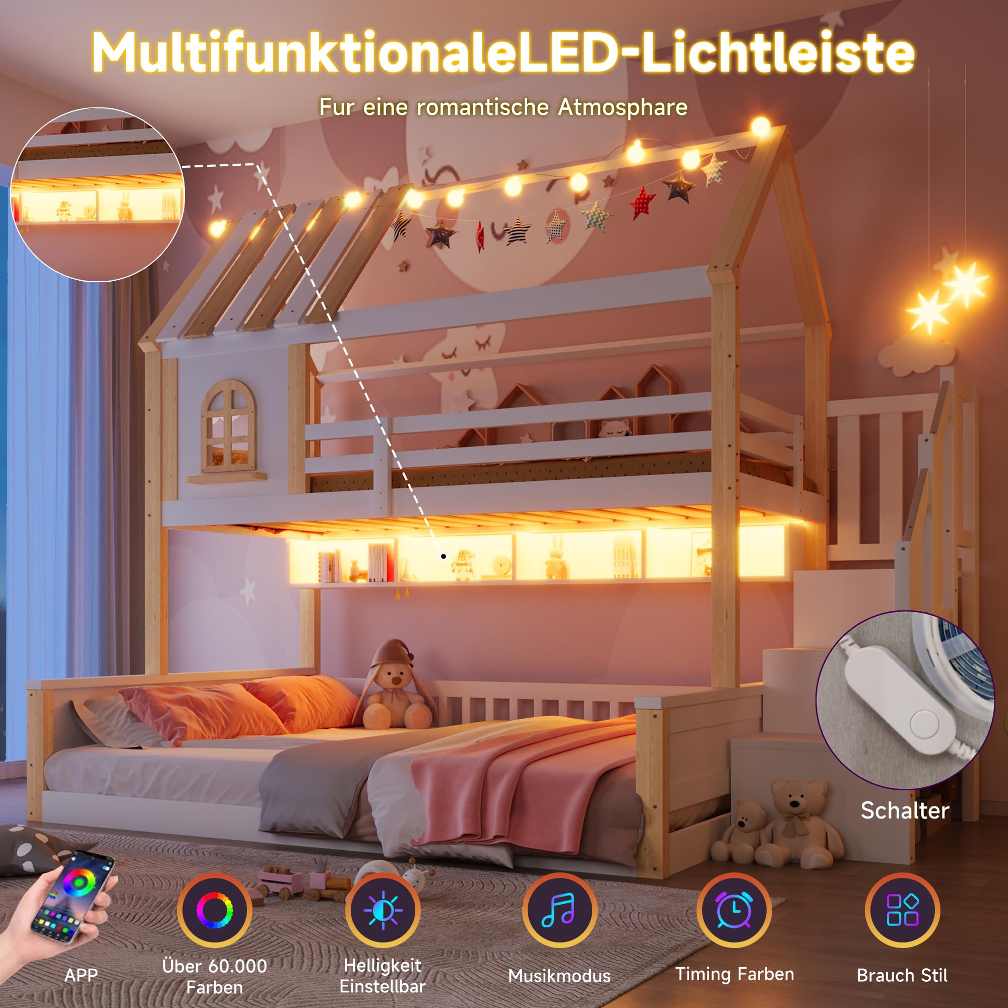 Dolamaní Letto a Castello Casetta 90x200+140x200 LED