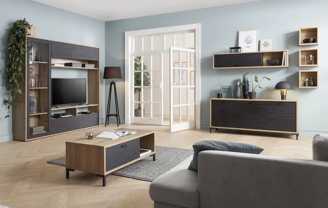 Composad Oronero Set 5 Mobili Soggiorno Rovere Nero Elegante