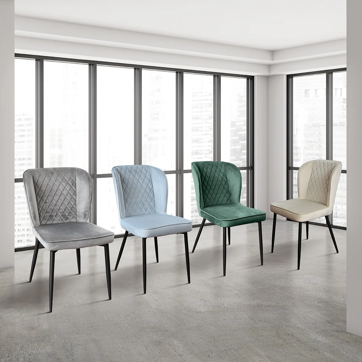 Epocantica Velluto sedia imbottita set 4 pezzi grigio