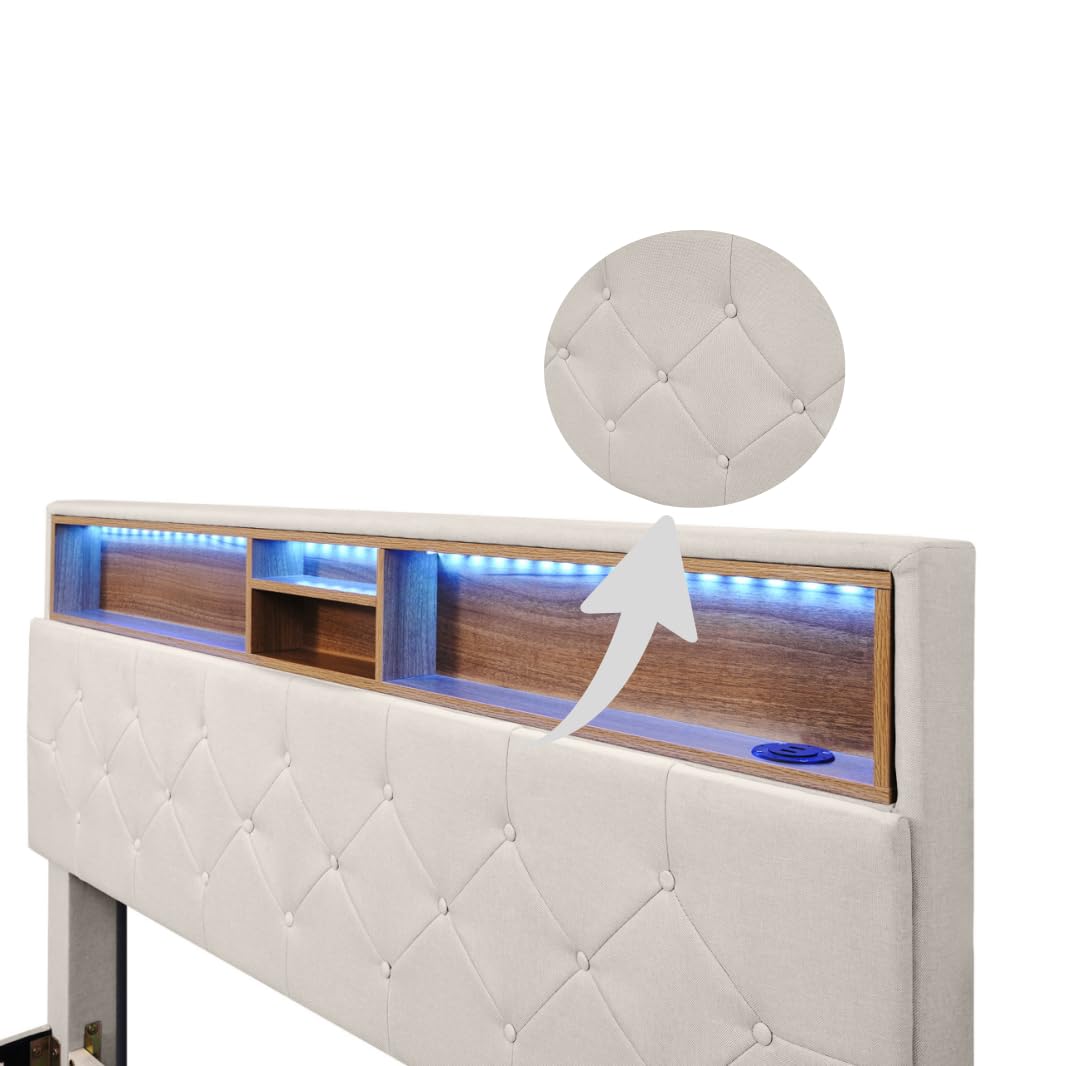 Dolamaní Letto Matrimoniale 140x200 Beige con 2 Cassetti