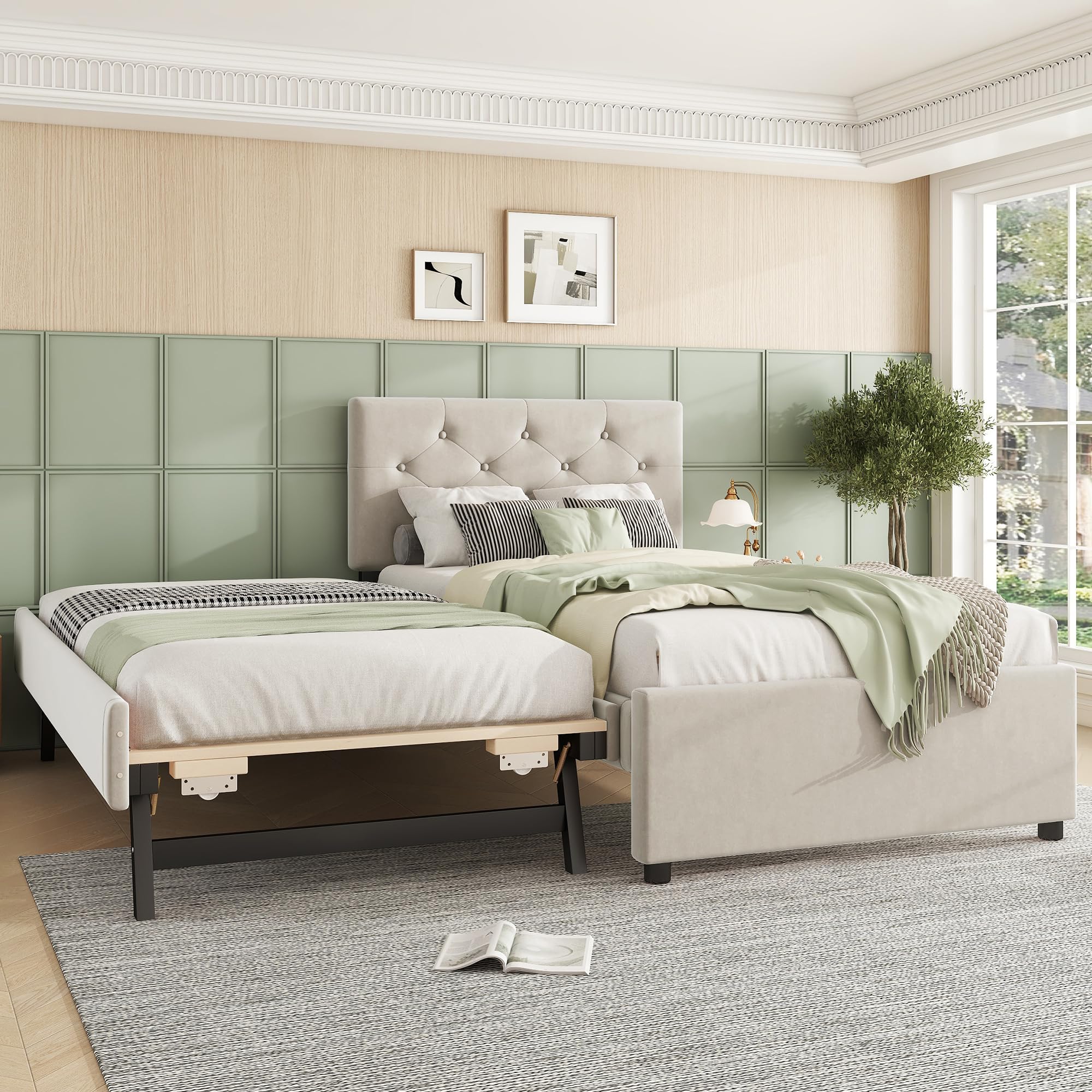 Dolamaní Letto Imbottito Beige 140x200 con Estraibile Velluto
