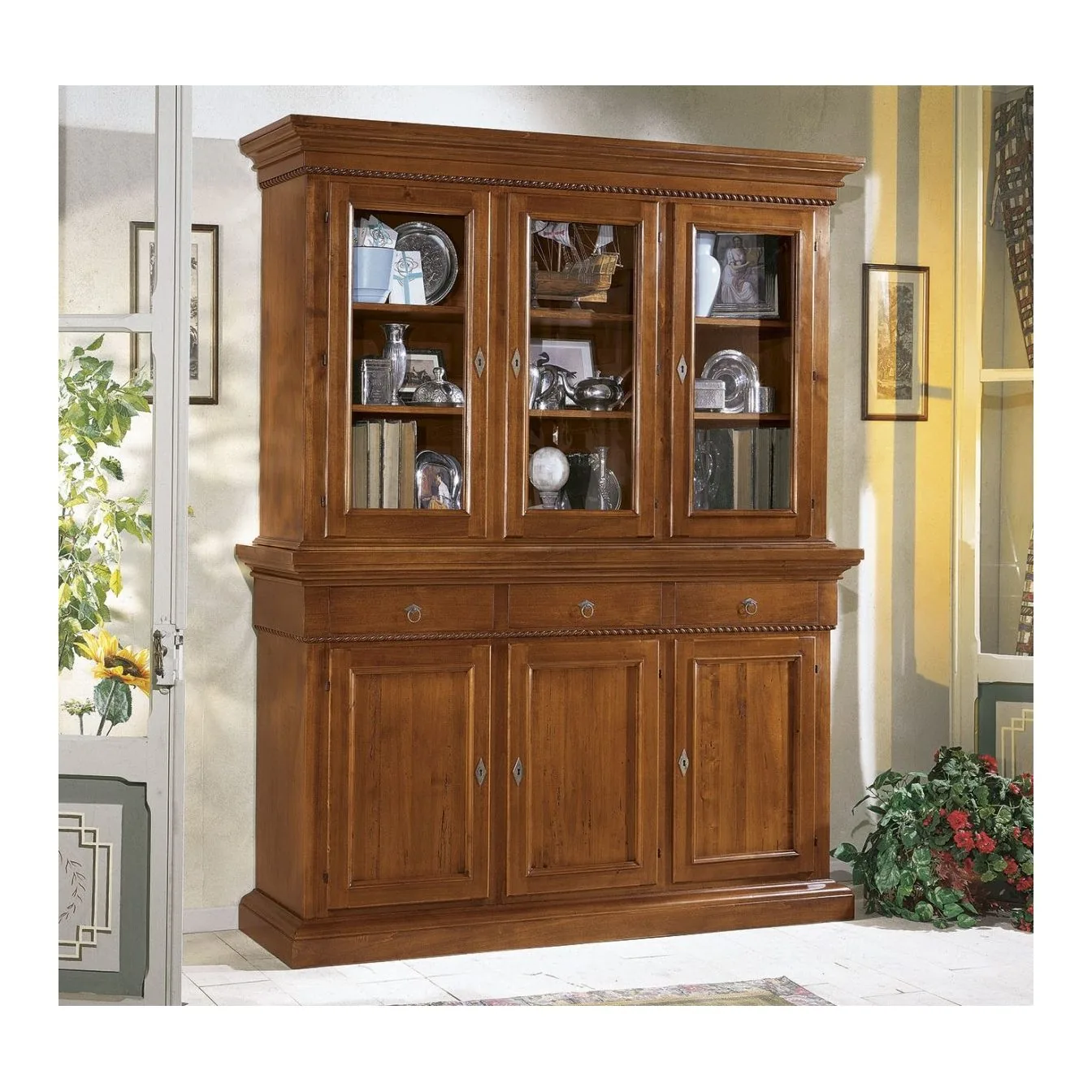 Epocantica Vetrina Alzata 3 Porte 2 Ripiani Massello 190 cm