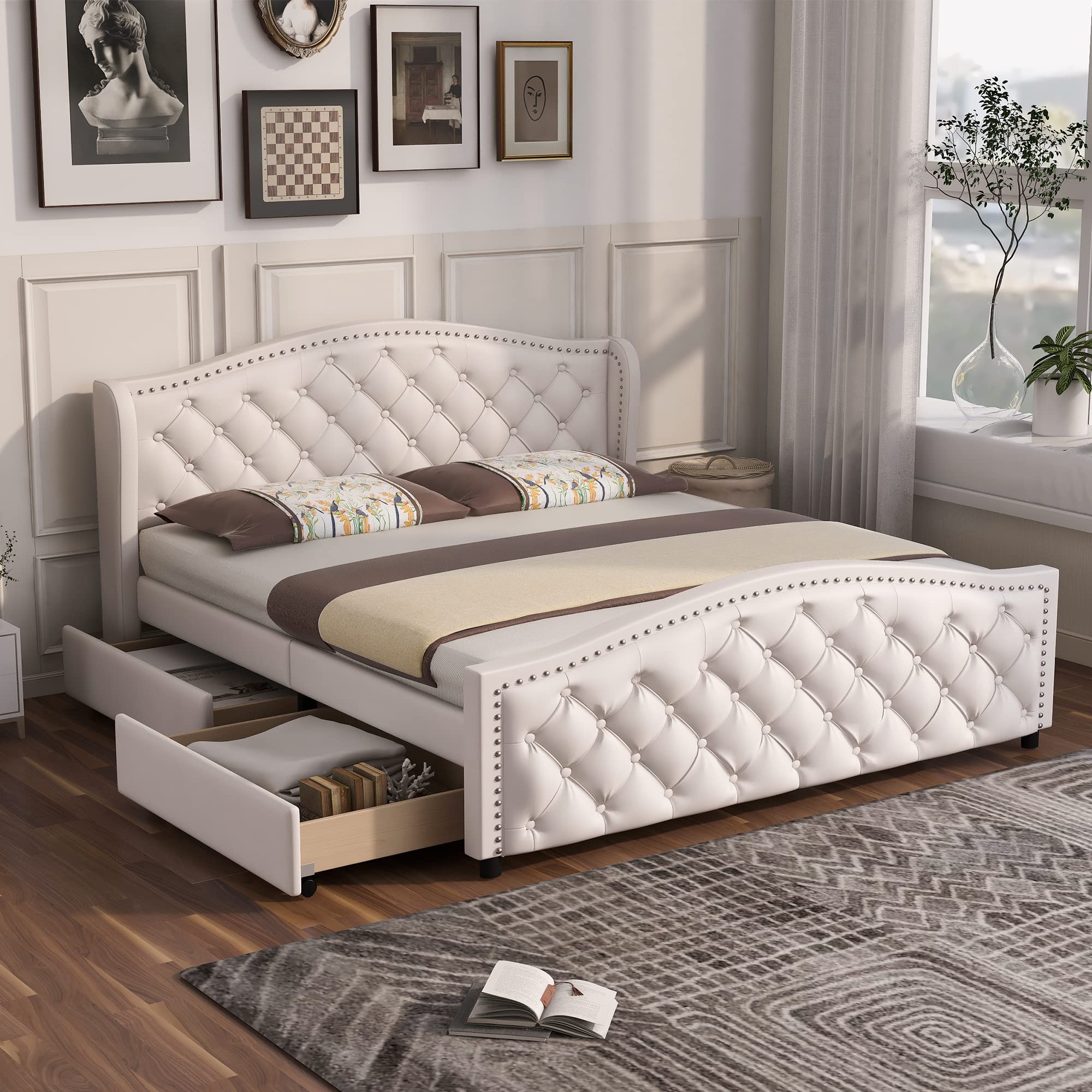 Dolamaní Letto matrimoniale 140x200 bianco con cassetti