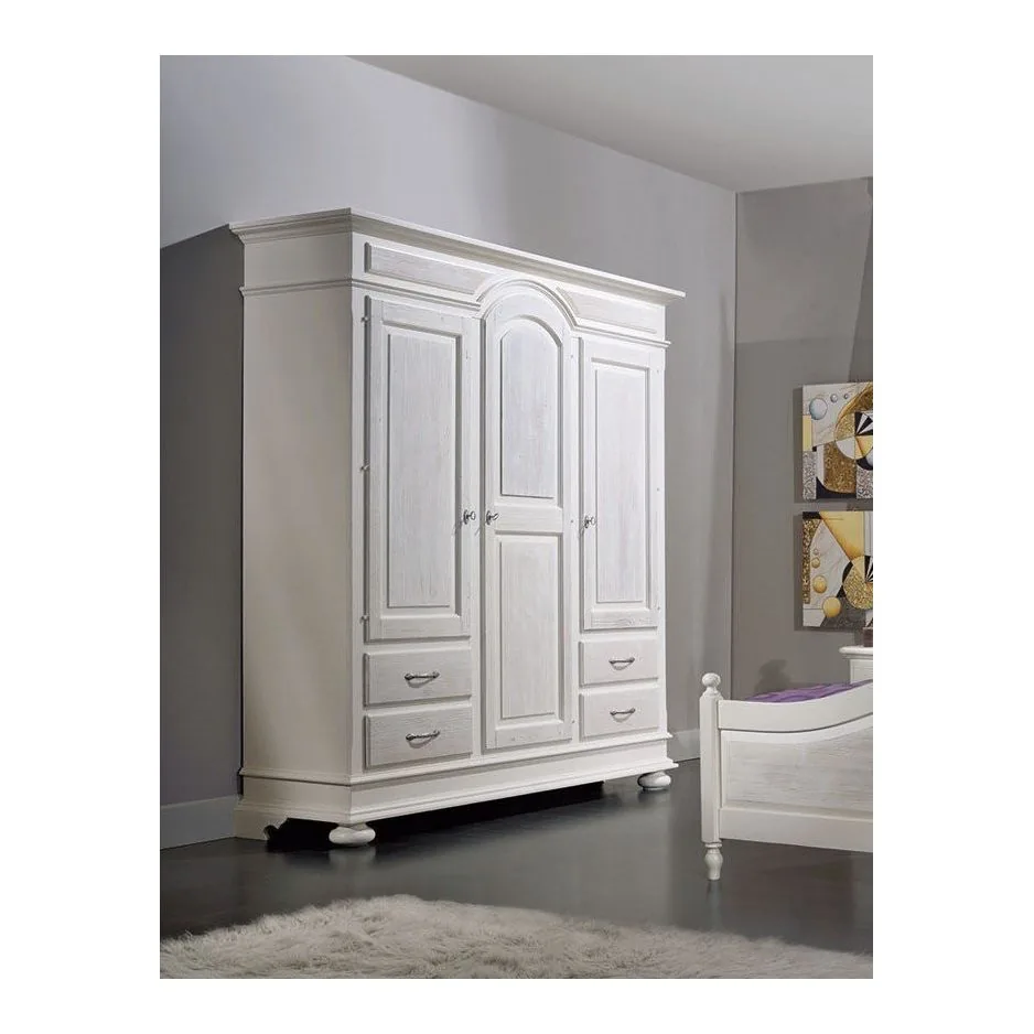 Epocantica Armadio 3 porte 4 cassetti abete laccato bianco