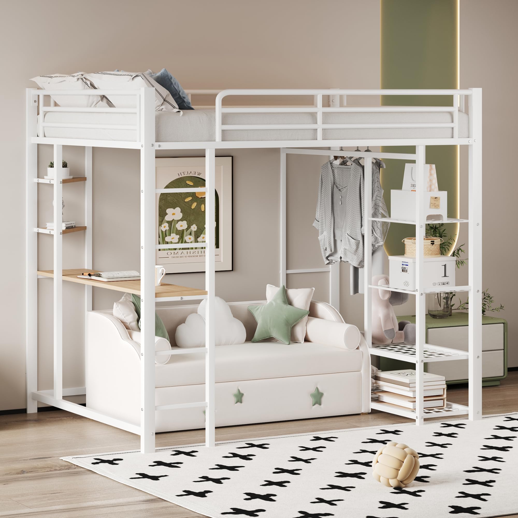 Dolamani Letto a Soppalco 90x200 Bianco con Scrivania