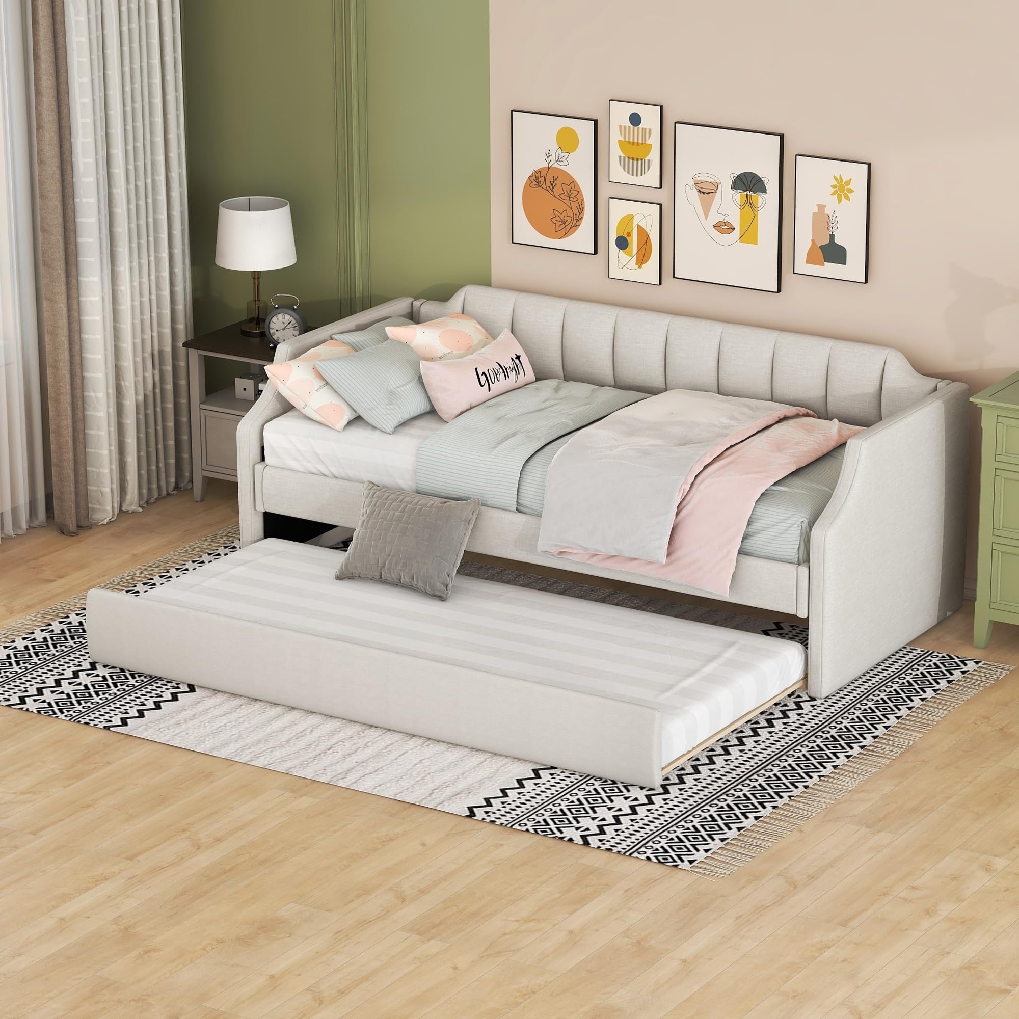Dolamaní letto imbottito beige 90x200 con letto ospiti