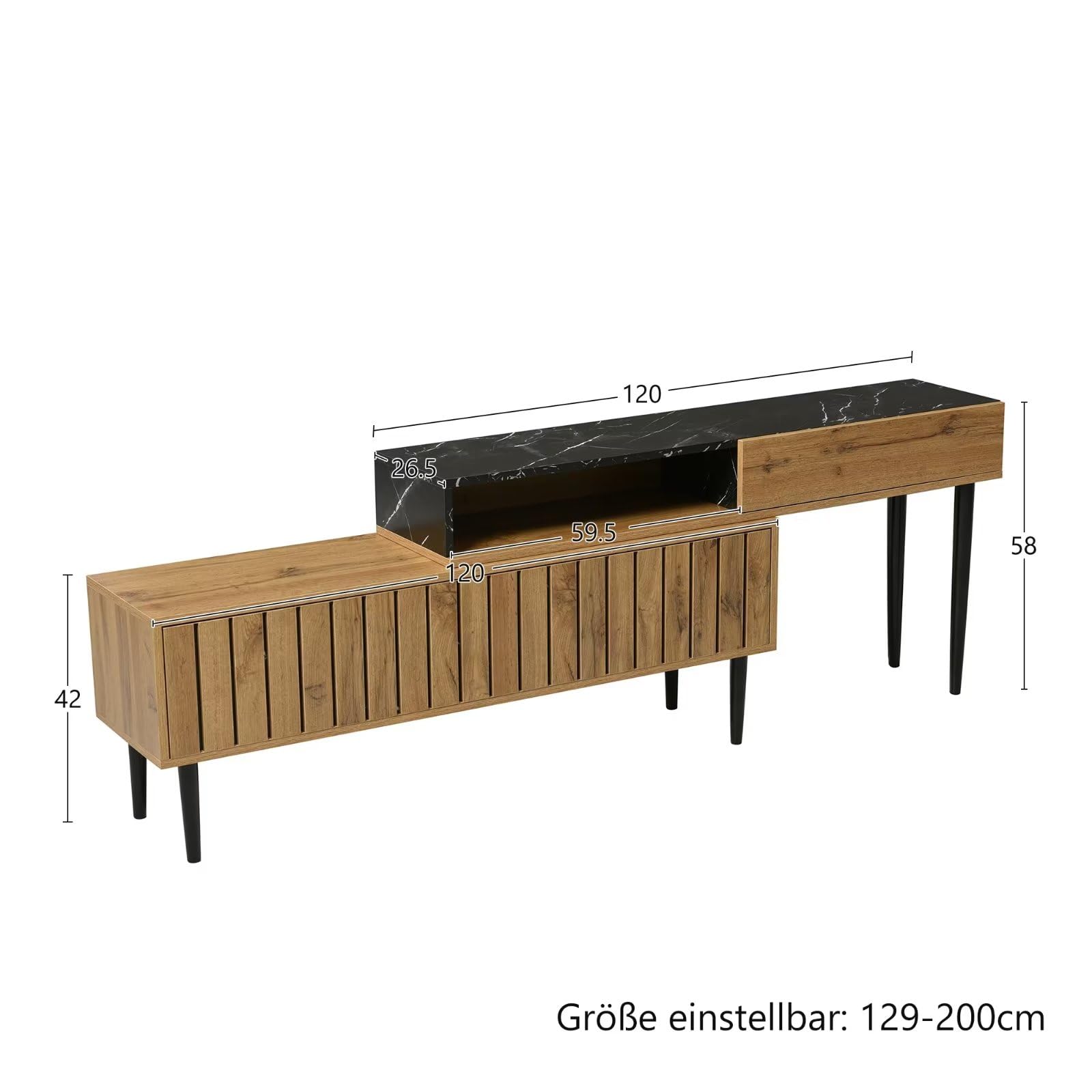 Dolamaní Mobile TV 129 cm Legno Scuro Effetto Marmo Ferro