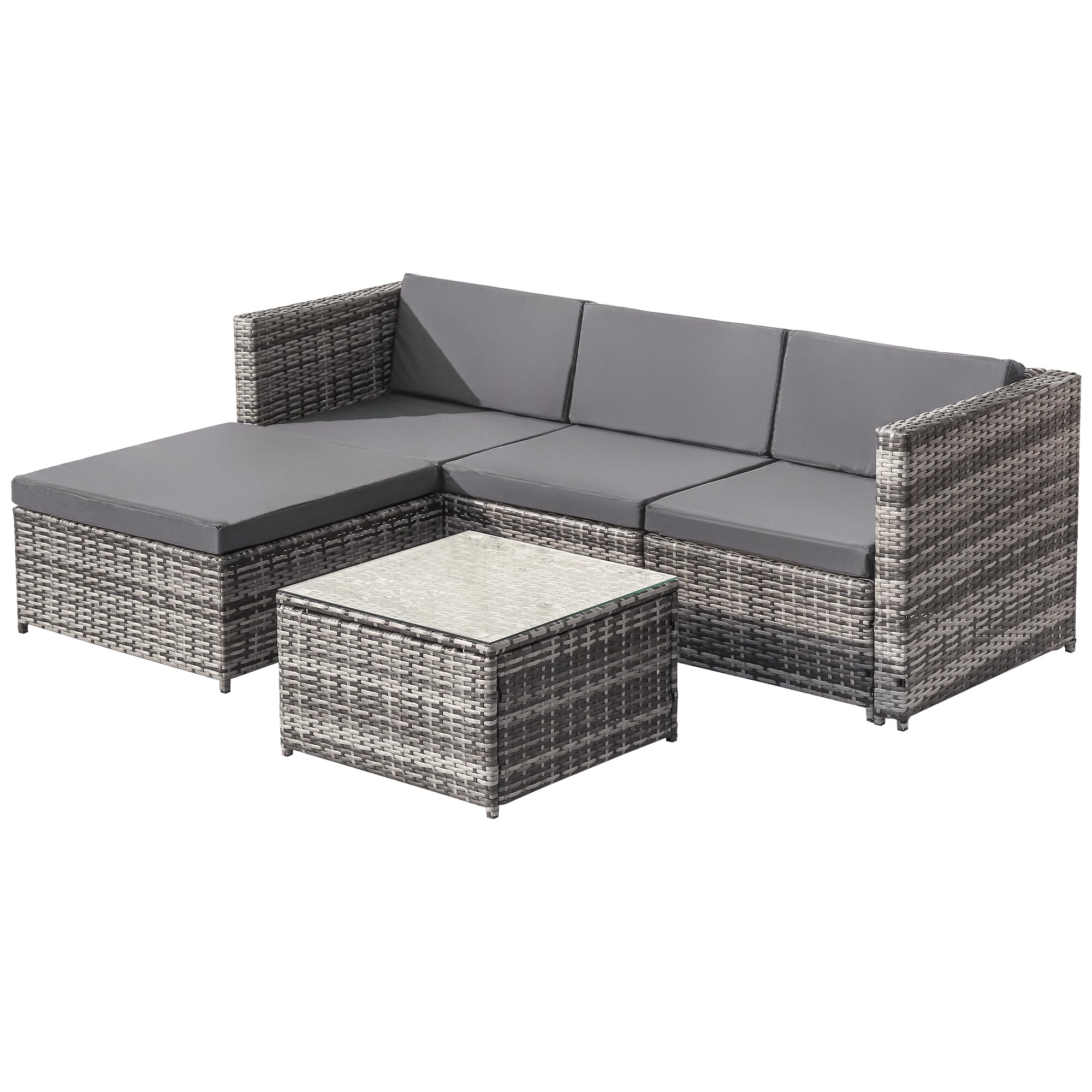 Dolamaní Set Mobili Giardino Rattan Grigio con Tavolo Vetro