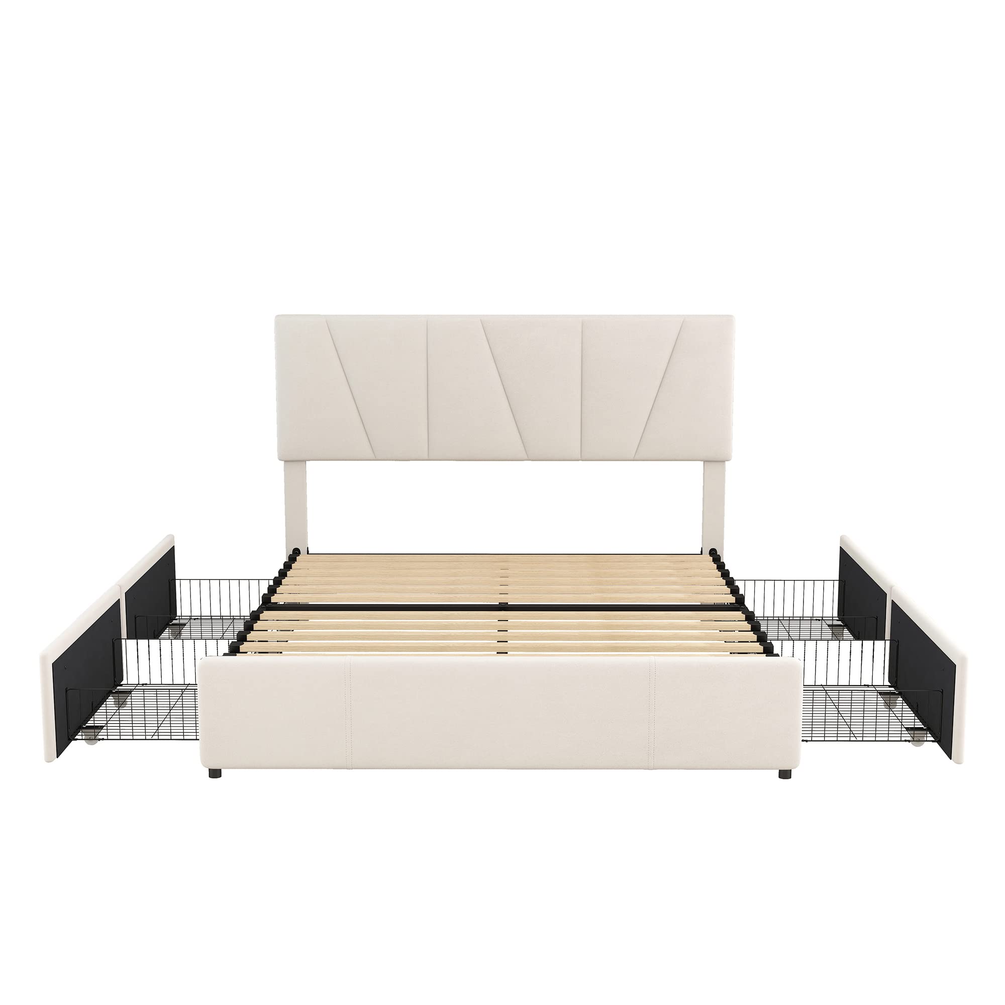 Dalamaní Letto Imbottito Velluto 160x200 Beige 4 Cassetti