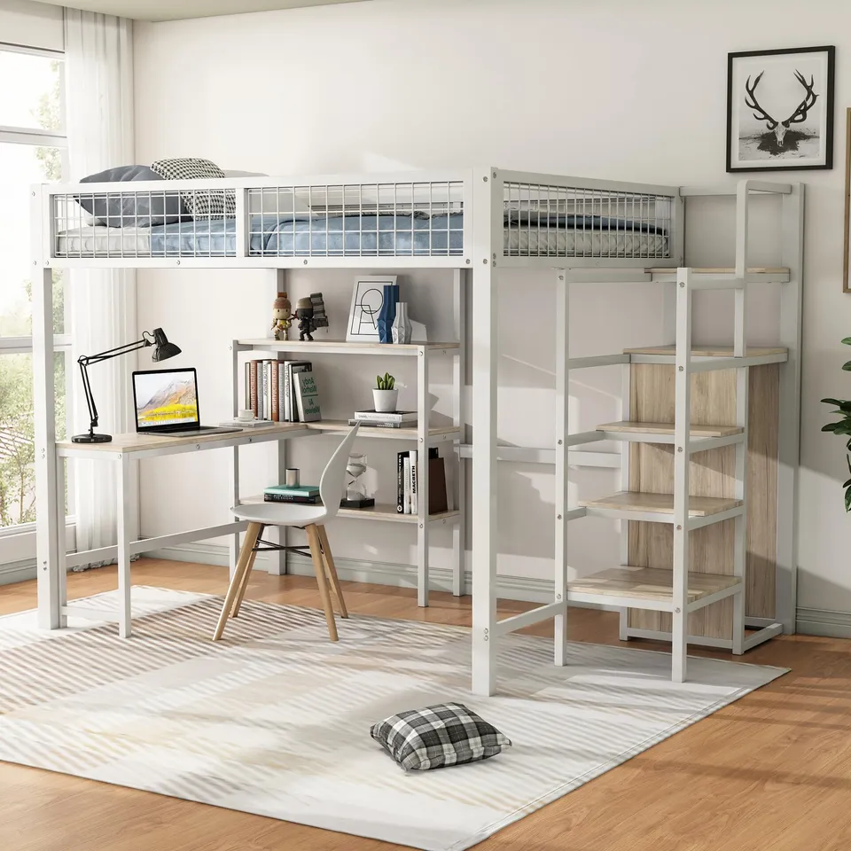 Dolamaní letto soppalco 140x200 bianco con scrivania