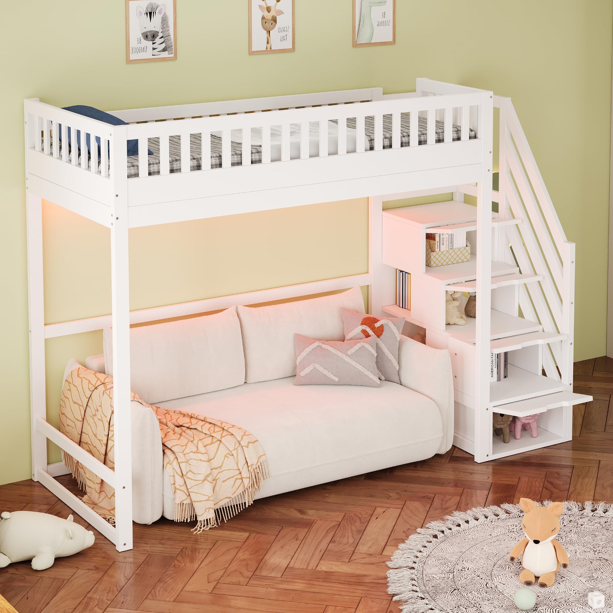 Dolamaní Letto a soppalco 90x200 bianco LED scala